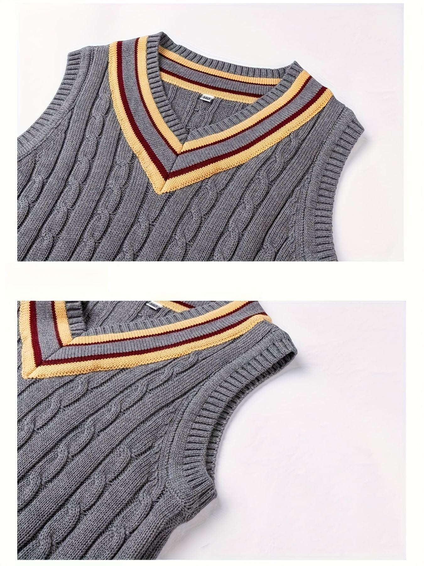 BX0038-DARK 100% Cotton Kids V-Neck Striped Sweater Vest, Boys and Girls Knitwear, Dark Grey, Size 110