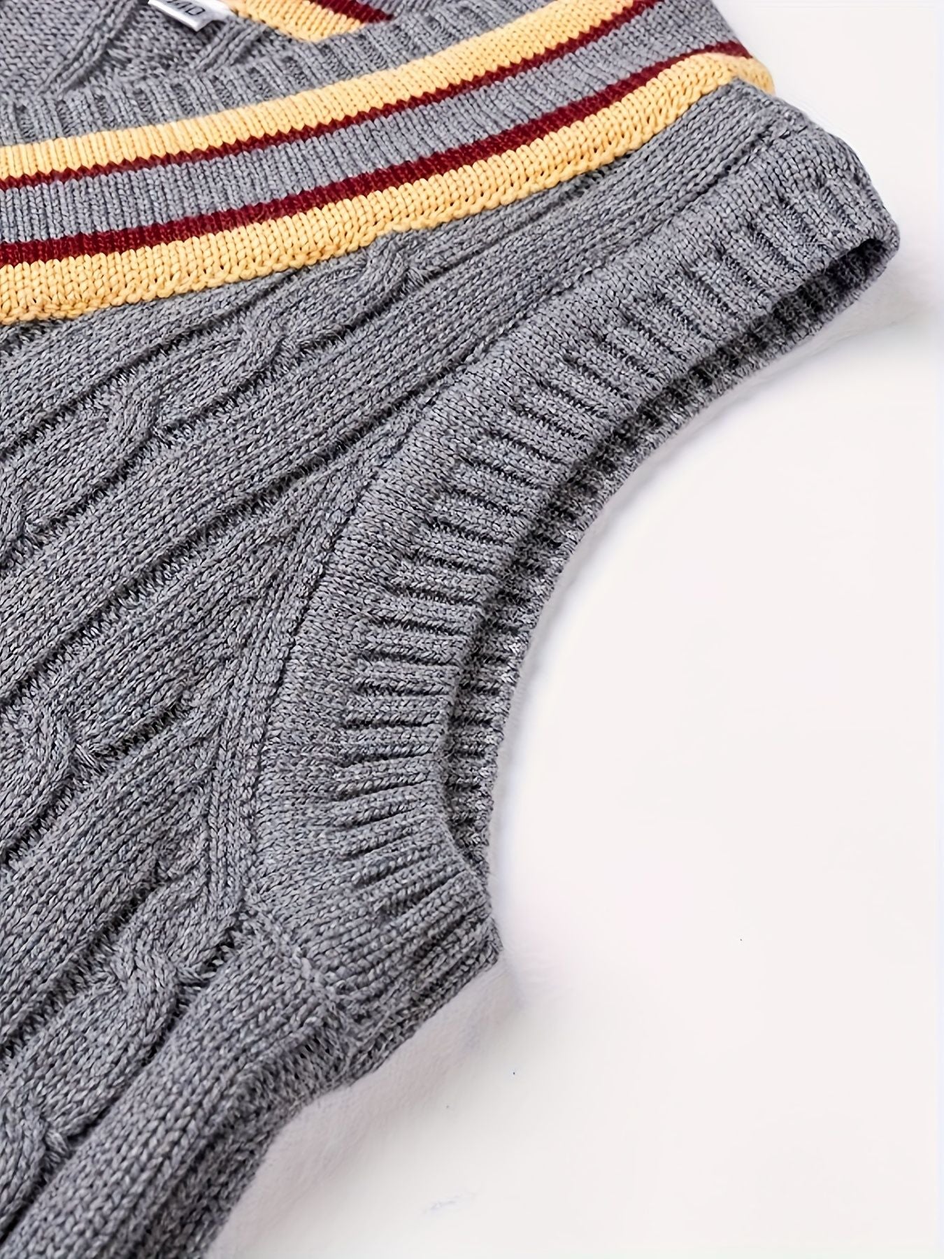 BX0038-DARK 100% Cotton Kids V-Neck Striped Sweater Vest, Boys and Girls Knitwear, Dark Grey, Size 110