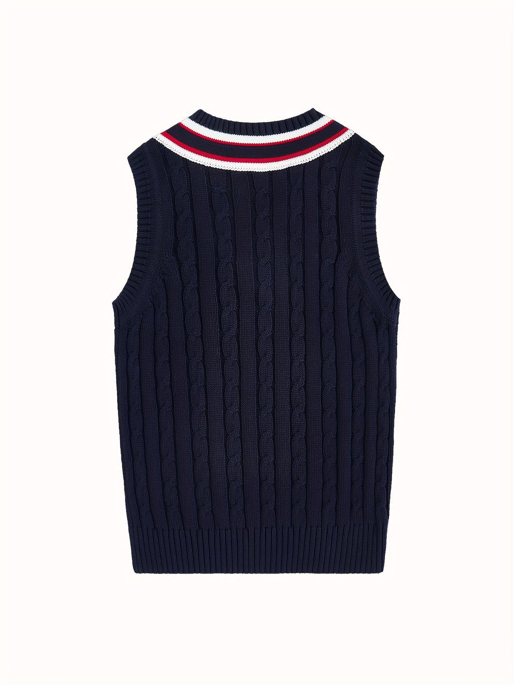 BX0038-NAVY 100% Cotton Kids V-Neck Striped Sweater Vest, Boys and Girls Knitwear, Navy Blue, Size 110