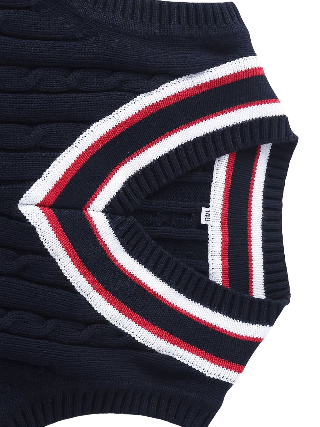 BX0038-NAVY 100% Cotton Kids V-Neck Striped Sweater Vest, Boys and Girls Knitwear, Navy Blue, Size 110