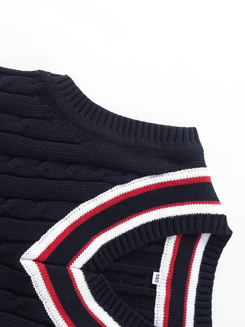 BX0038-NAVY 100% Cotton Kids V-Neck Striped Sweater Vest, Boys and Girls Knitwear, Navy Blue, Size 110