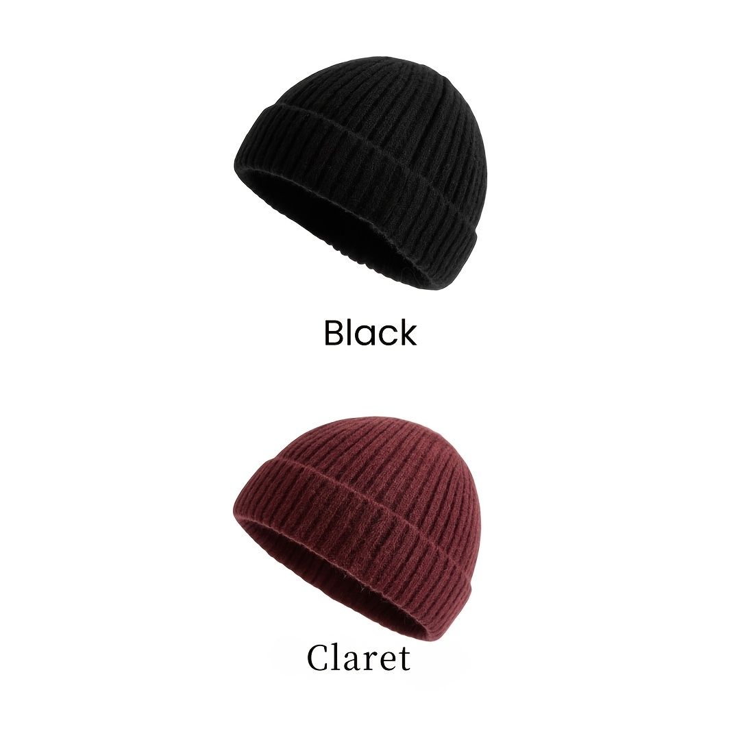 HTTWW 2-Pack Unisex Short Brim Knitted Beanie, Warm Winter Streetwear Hat