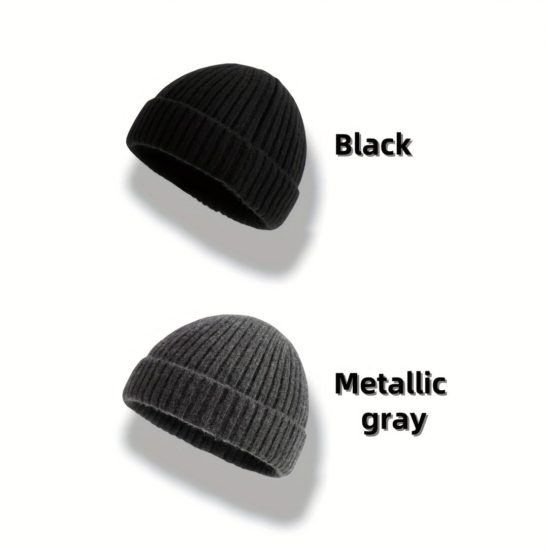 HTTWW 2-Pack Unisex Short Brim Knitted Beanie, Warm Winter Streetwear Hat