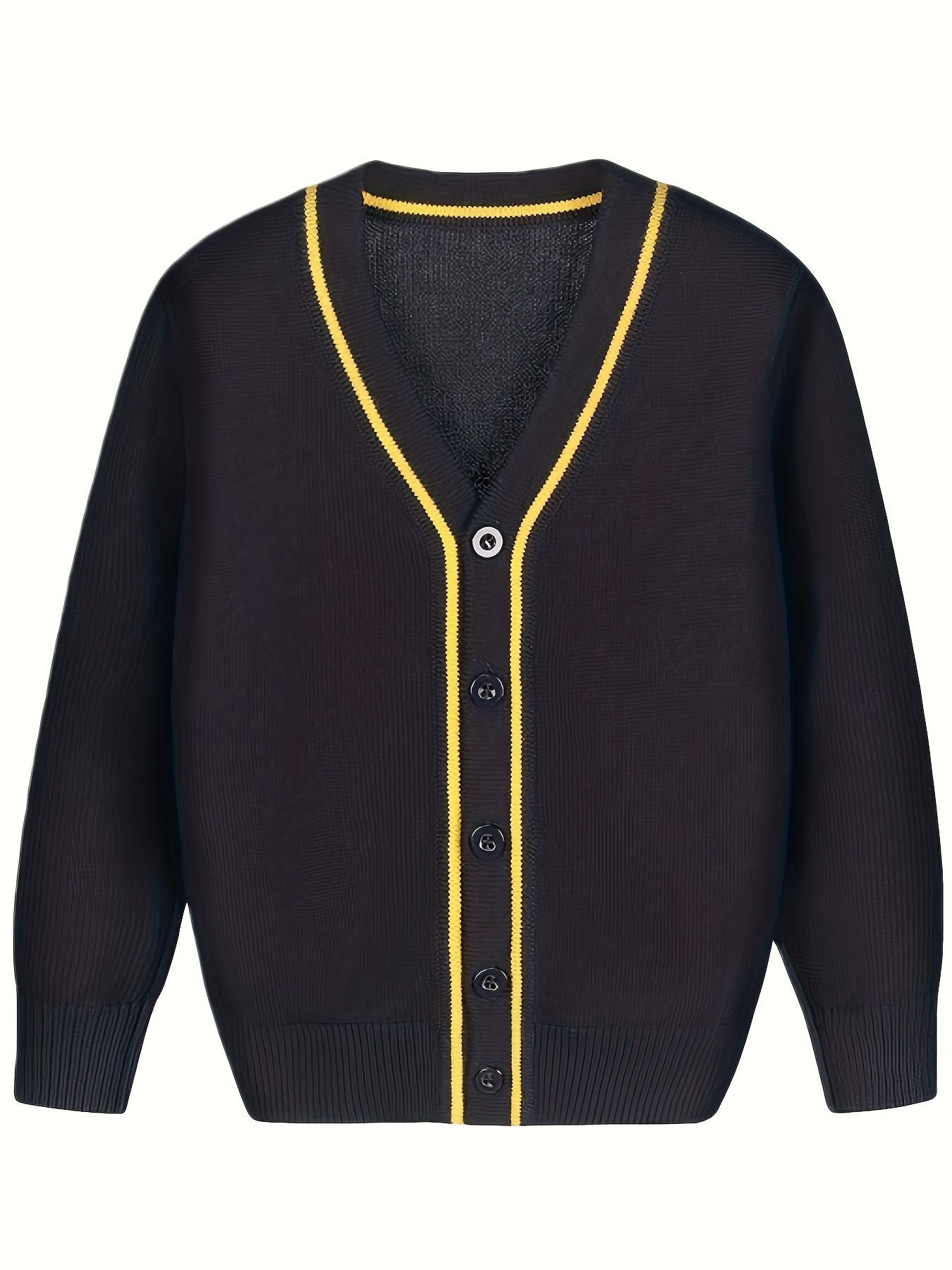 KS0007-NAVY 100% Cotton Kids V-Neck Long sleeve Button Cardigan, Boys and Girls School Uniform Knitwear, Navy Blue, Size 110
