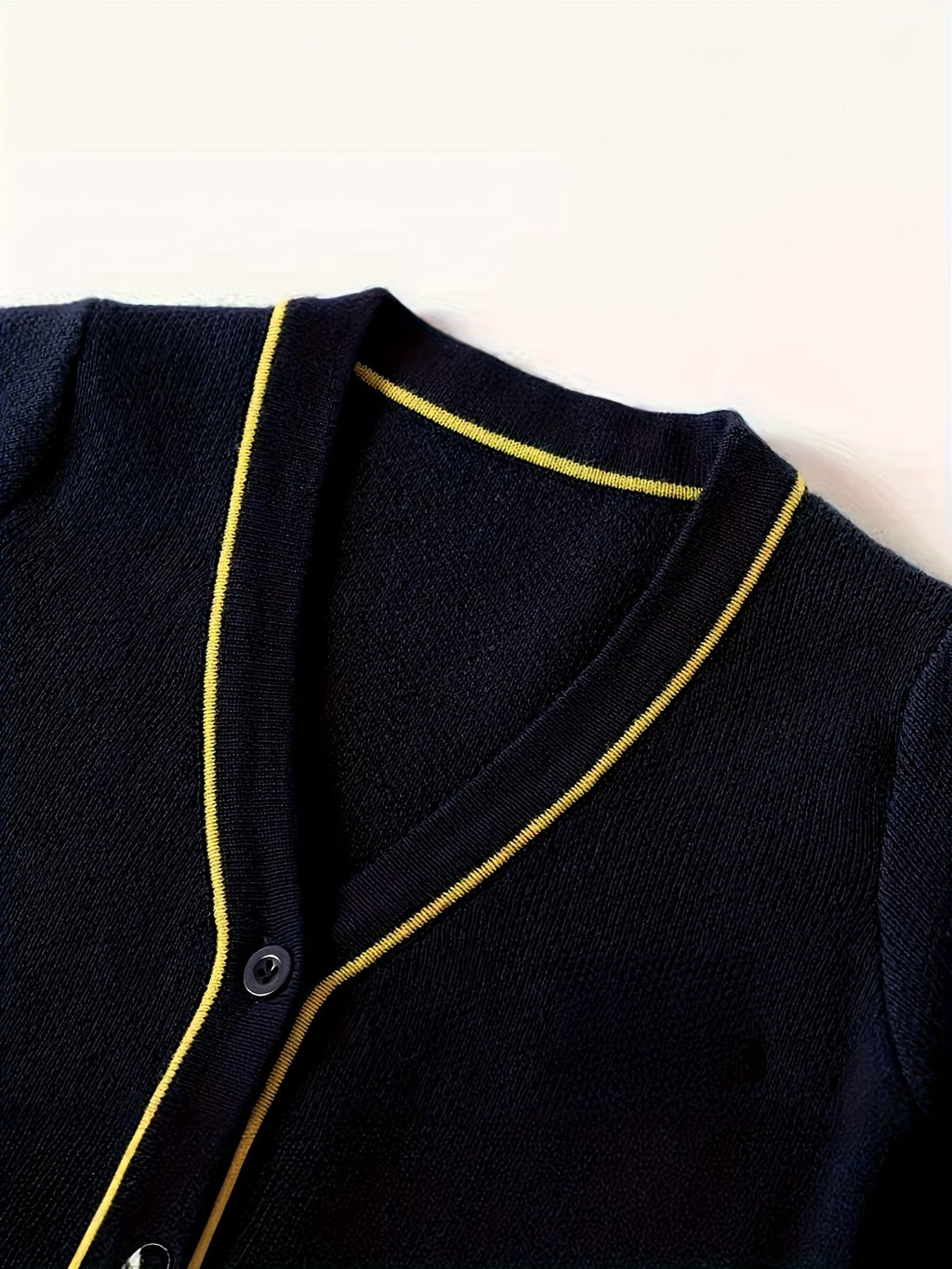 KS0007-NAVY 100% Cotton Kids V-Neck Long sleeve Button Cardigan, Boys and Girls School Uniform Knitwear, Navy Blue, Size 110