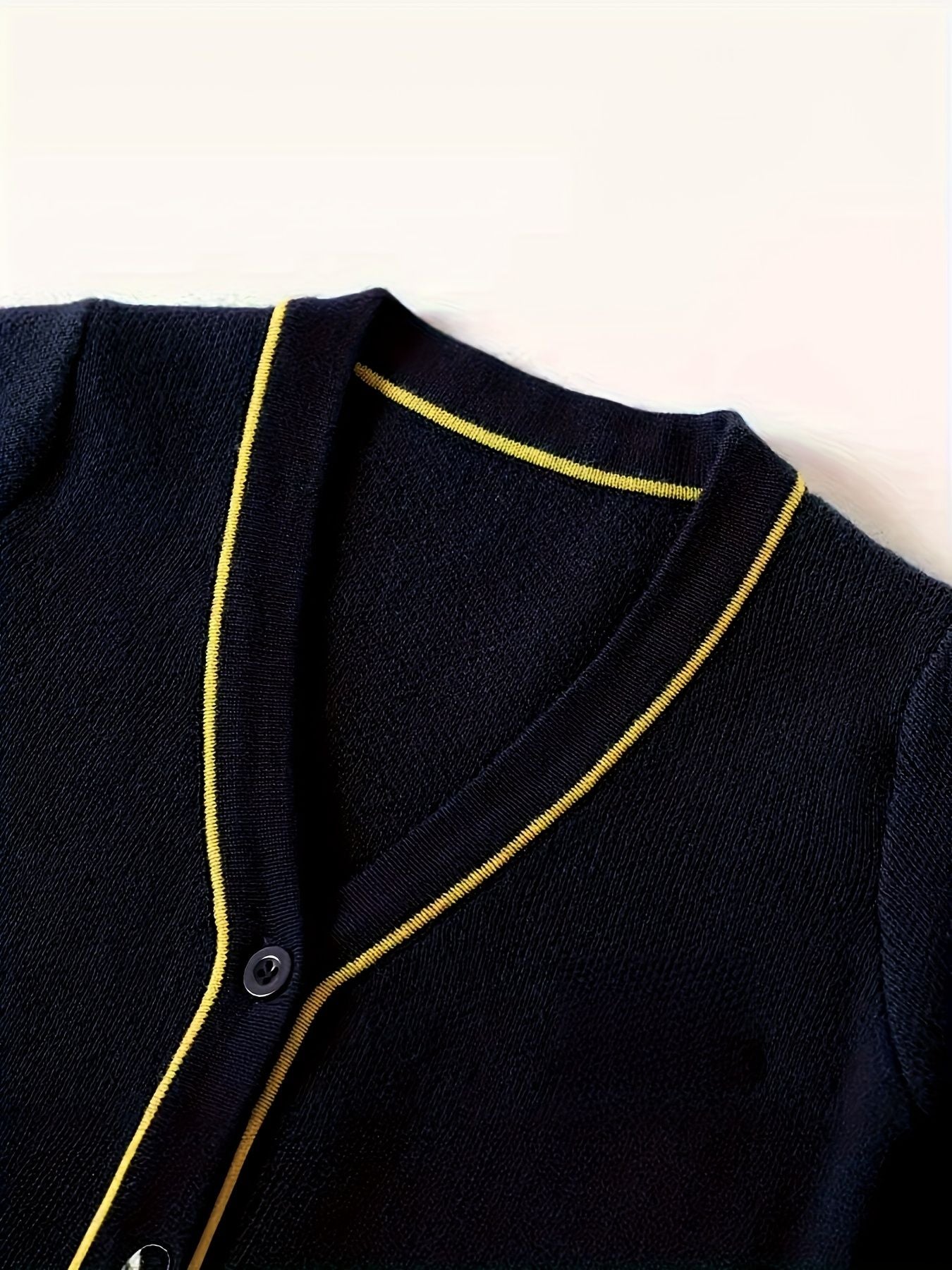 KS0007-NAVY 100% Cotton Kids V-Neck Long sleeve Button Cardigan, Boys and Girls School Uniform Knitwear, Navy Blue, Size 130