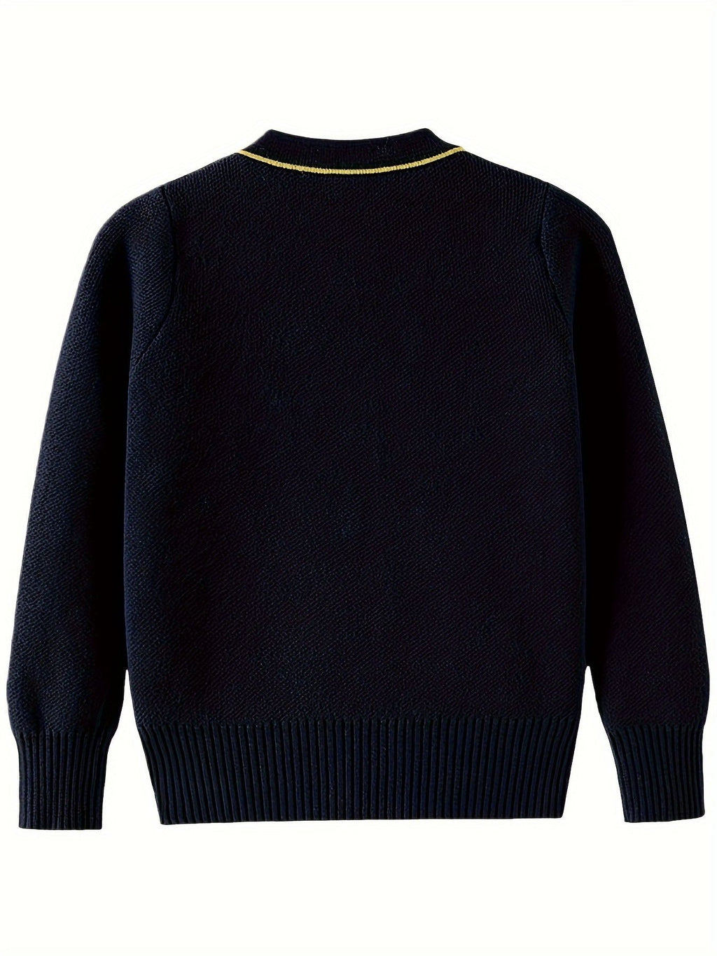 KS0007-NAVY 100% Cotton Kids V-Neck Long sleeve Button Cardigan, Boys and Girls School Uniform Knitwear, Navy Blue, Size 165