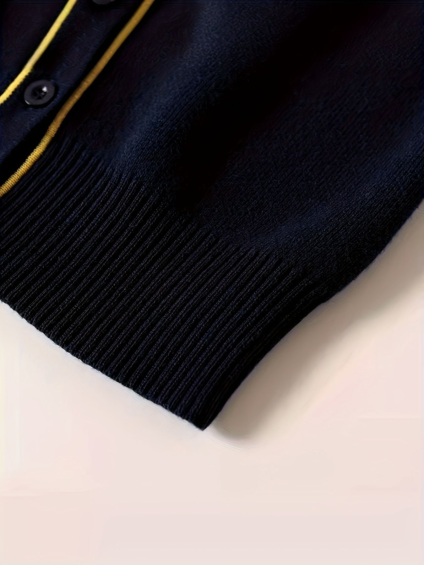 KS0007-NAVY 100% Cotton Kids V-Neck Long sleeve Button Cardigan, Boys and Girls School Uniform Knitwear, Navy Blue, Size 165