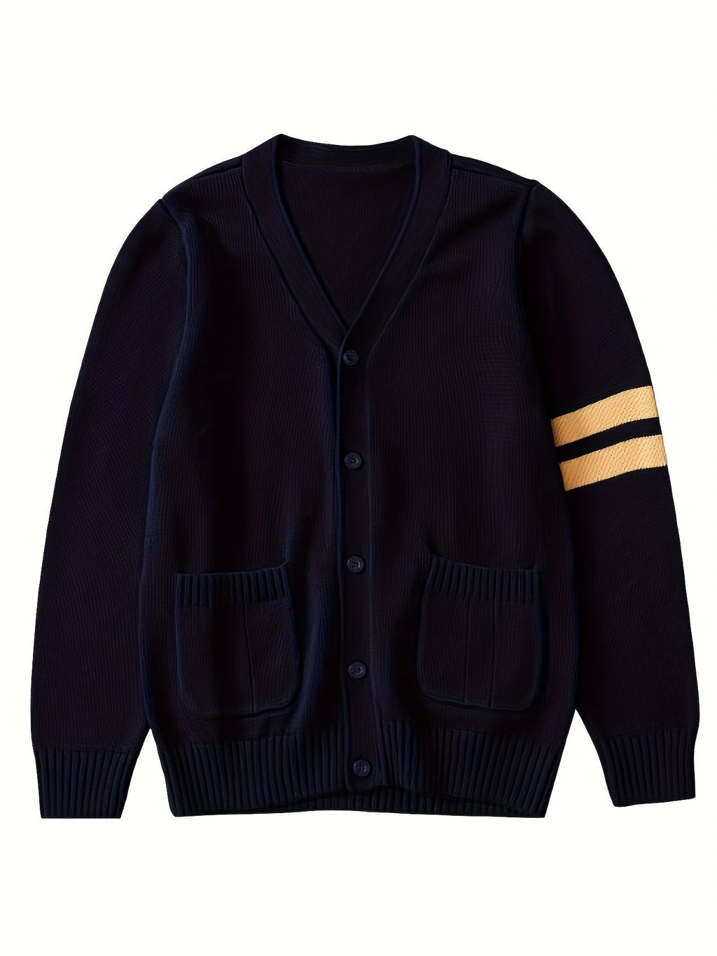 KS0015-NAVY 100% Cotton Kids V-Neck Long sleeve Button Cardigan, Boys and Girls School Uniform Knitwear, Navy Blue, Size 120
