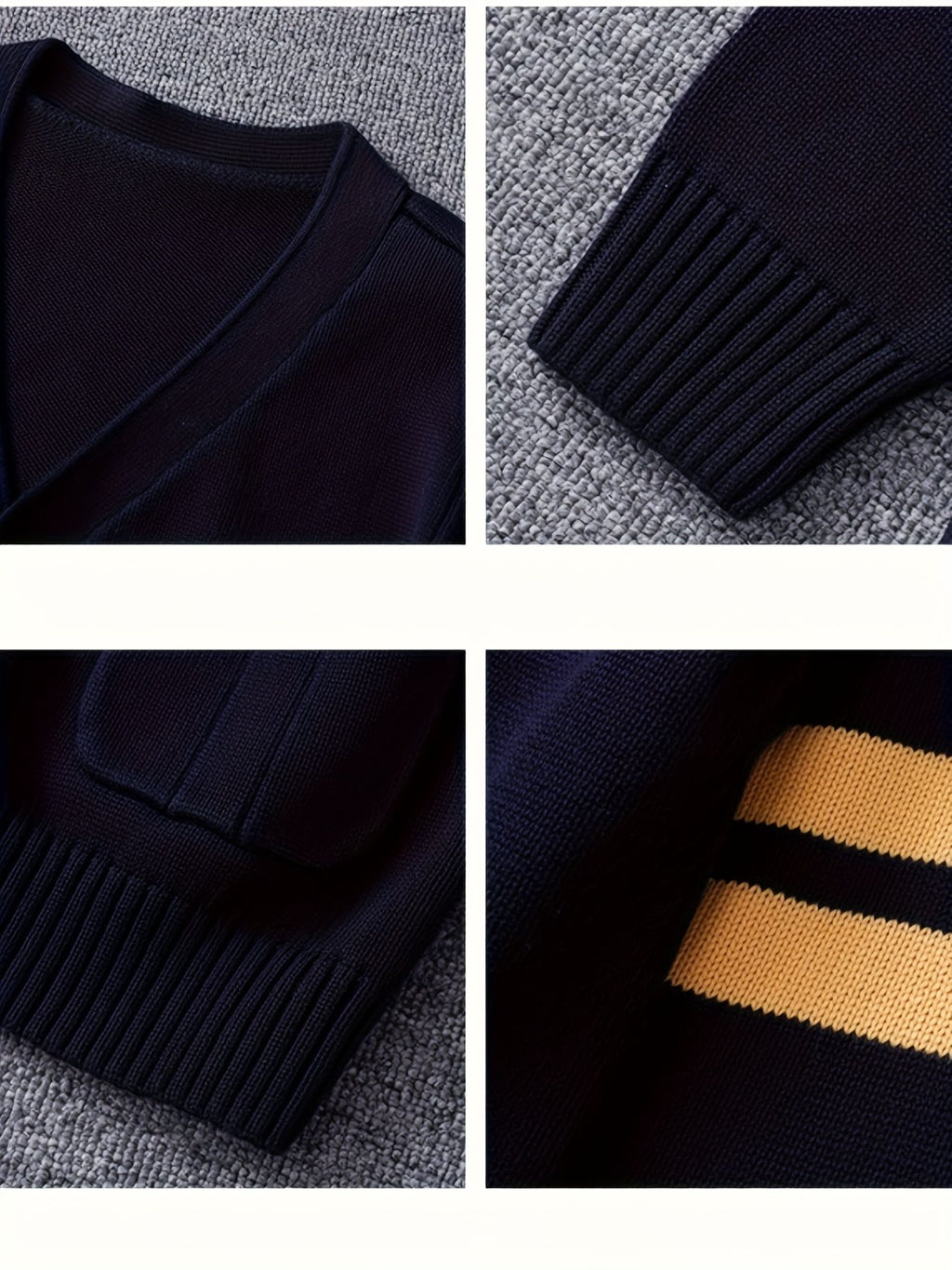 KS0015-NAVY 100% Cotton Kids V-Neck Long sleeve Button Cardigan, Boys and Girls School Uniform Knitwear, Navy Blue, Size 150