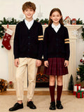 KS0015-NAVY 100% Cotton Kids V-Neck Long sleeve Button Cardigan, Boys and Girls School Uniform Knitwear, Navy Blue, Size 160