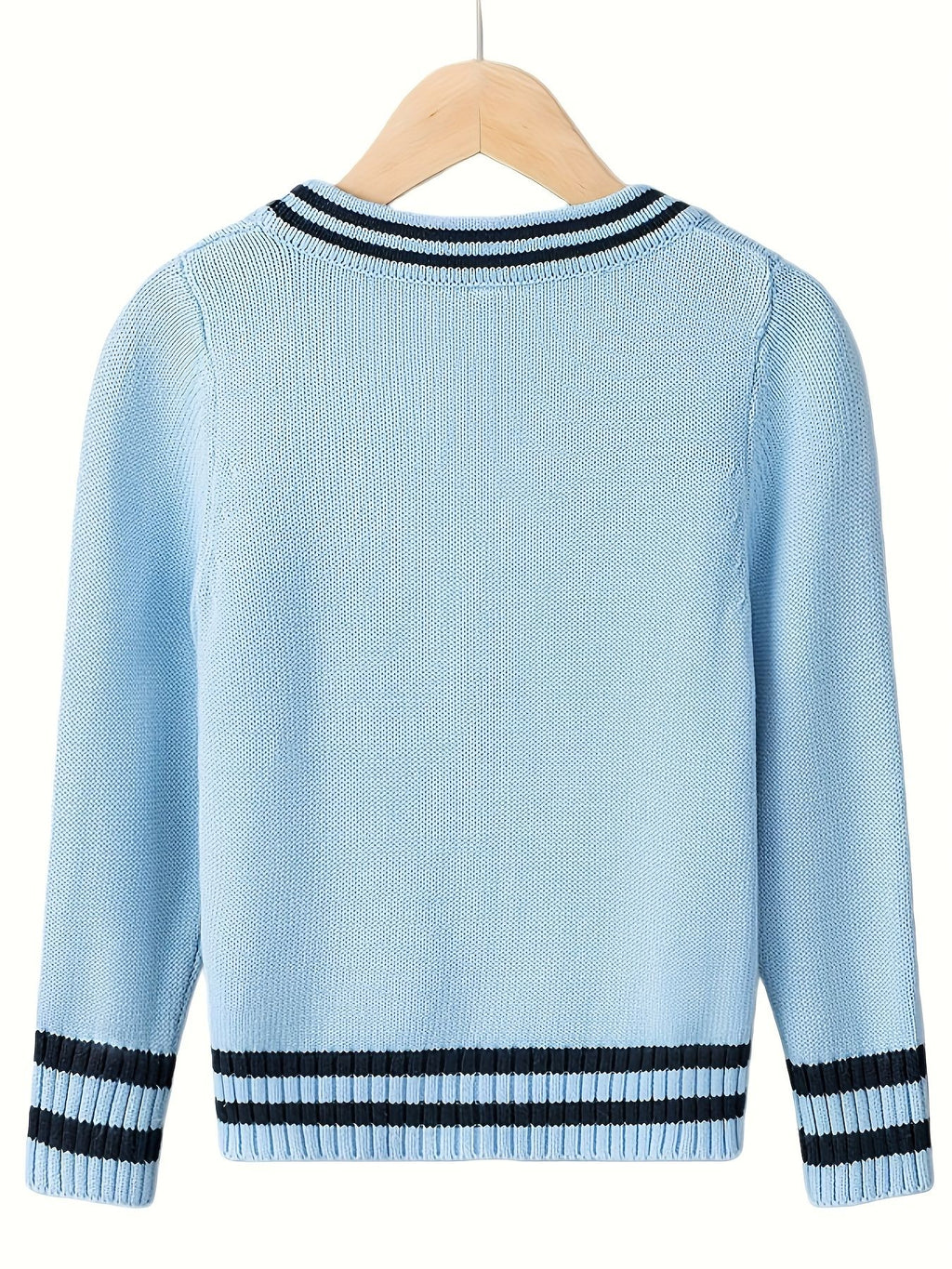 KS0017-LIGHT 100% Cotton Kids V-Neck Long sleeve Button Cardigan, Boys and Girls Knitwear, Light Blue, Size 110