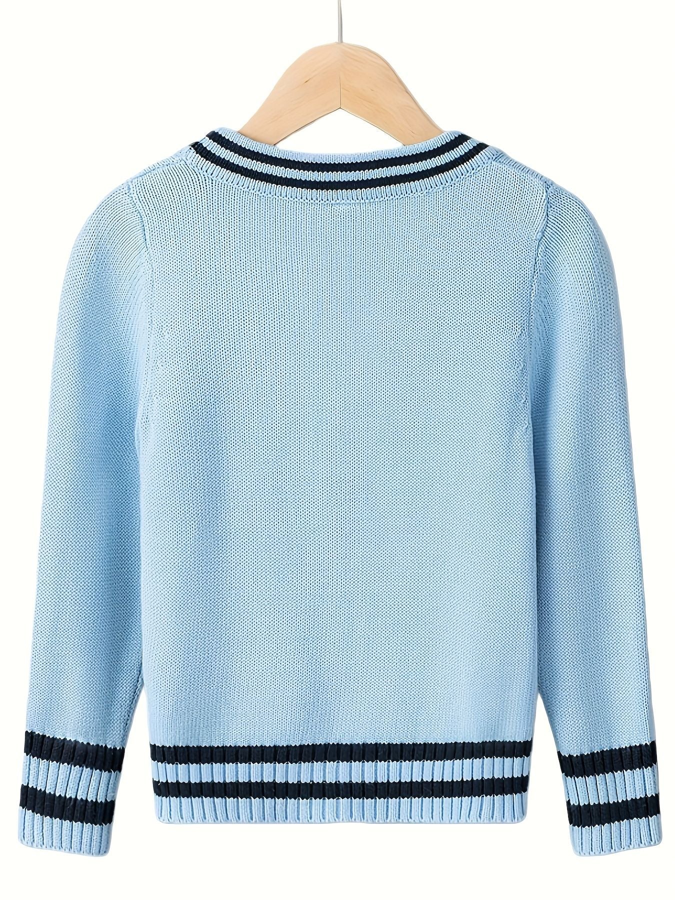 KS0017-LIGHT 100% Cotton Kids V-Neck Long sleeve Button Cardigan, Boys and Girls Knitwear, Light Blue, Size 140