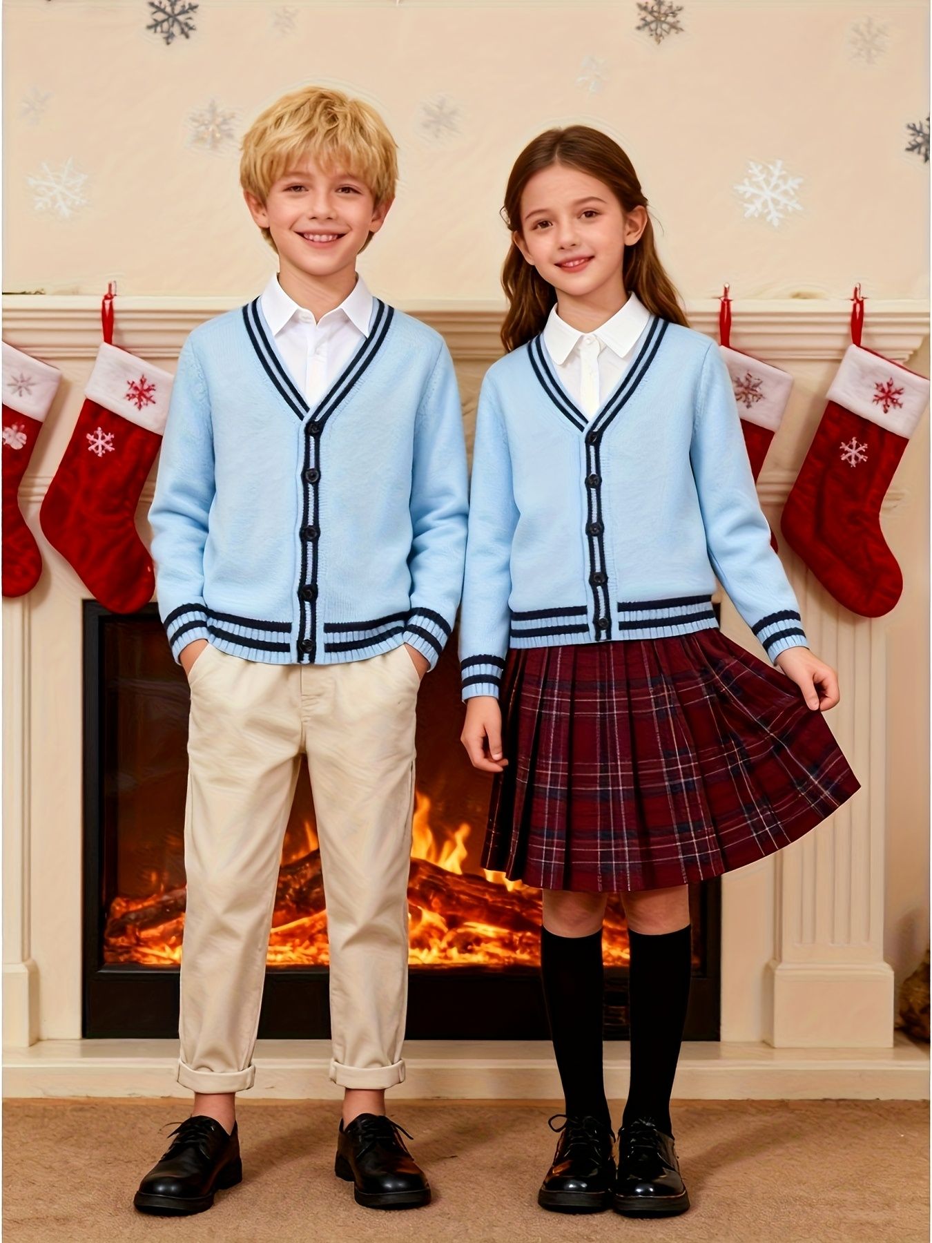 KS0017-LIGHT 100% Cotton Kids V-Neck Long sleeve Button Cardigan, Boys and Girls Knitwear, Light Blue, Size 160