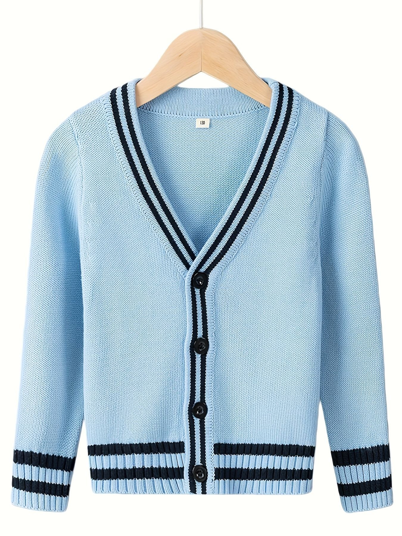 KS0017-LIGHT 100% Cotton Kids V-Neck Long sleeve Button Cardigan, Boys and Girls Knitwear, Light Blue, Size 165