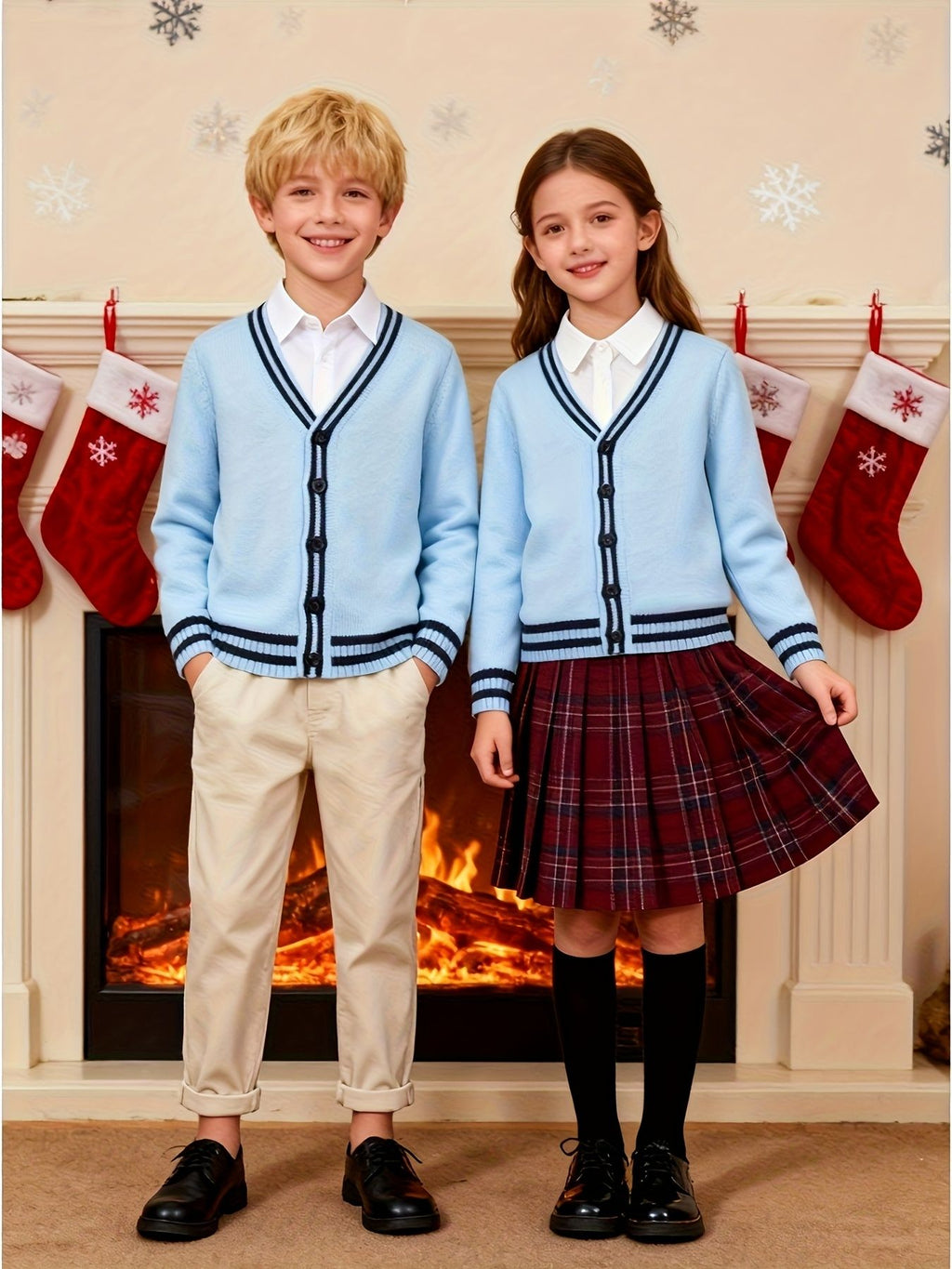 KS0017-LIGHT 100% Cotton Kids V-Neck Long sleeve Button Cardigan, Boys and Girls Knitwear, Light Blue, Size 170