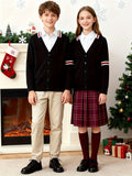 KS0019-NAVY 100% Cotton Kids V-Neck Long sleeve Button Cardigan, Boys and Girls Knitwear, Navy Blue, Size 130