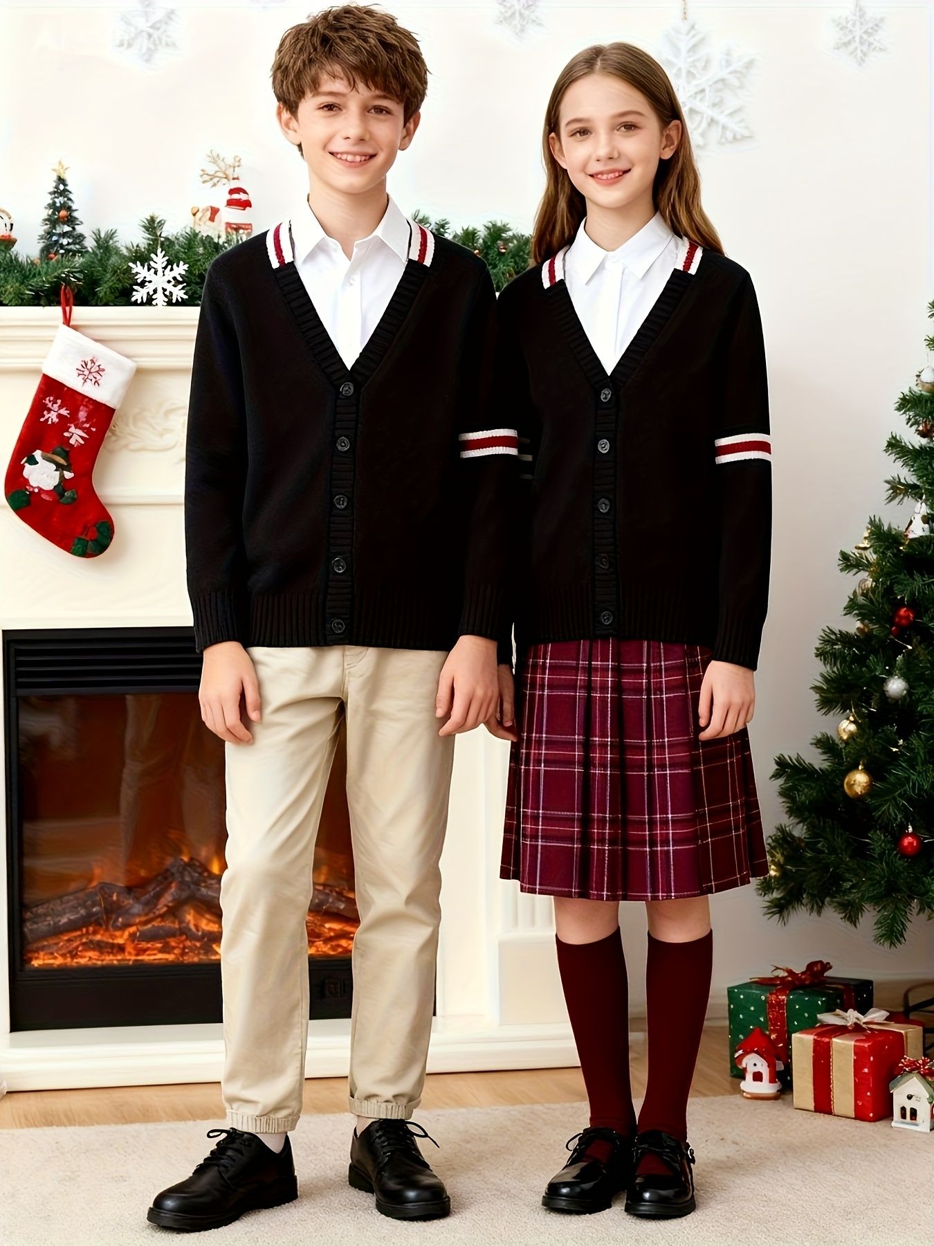 KS0019-NAVY 100% Cotton Kids V-Neck Long sleeve Button Cardigan, Boys and Girls Knitwear, Navy Blue, Size 170
