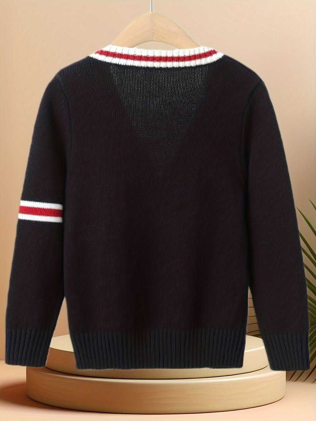 KS0019-NAVY 100% Cotton Kids V-Neck Long sleeve Button Cardigan, Boys and Girls Knitwear, Navy Blue, Size 170