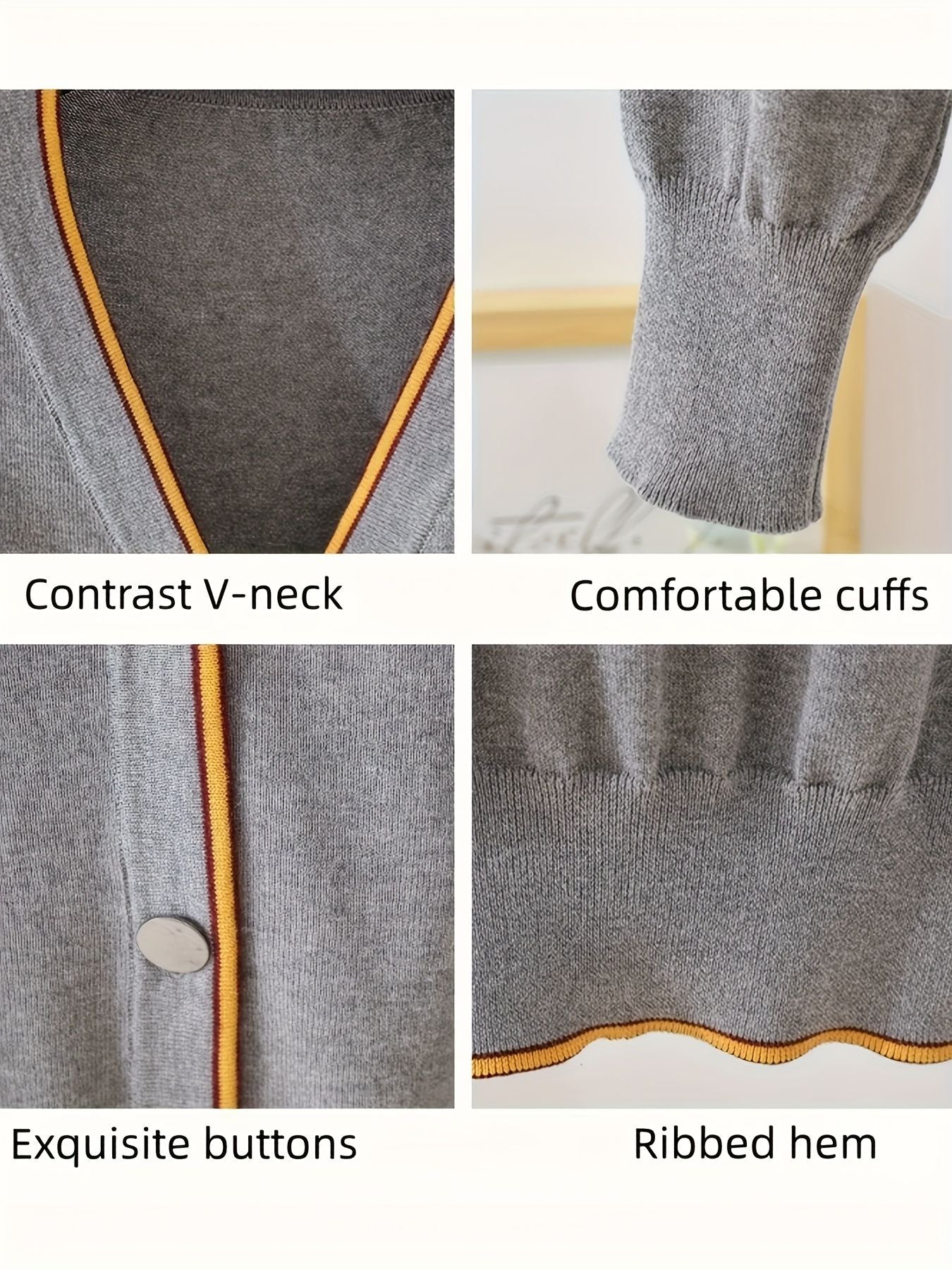 KS0022-DARK 100% Cotton Kids V-Neck Long sleeve Button Cardigan, Boys and Girls School Uniform Knitwear, Dark Grey, Size 120