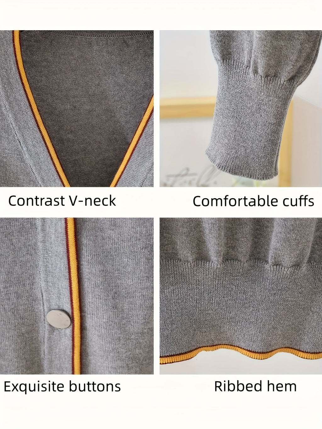 KS0022-DARK 100% Cotton Kids V-Neck Long sleeve Button Cardigan, Boys and Girls School Uniform Knitwear, Dark Grey, Size 160
