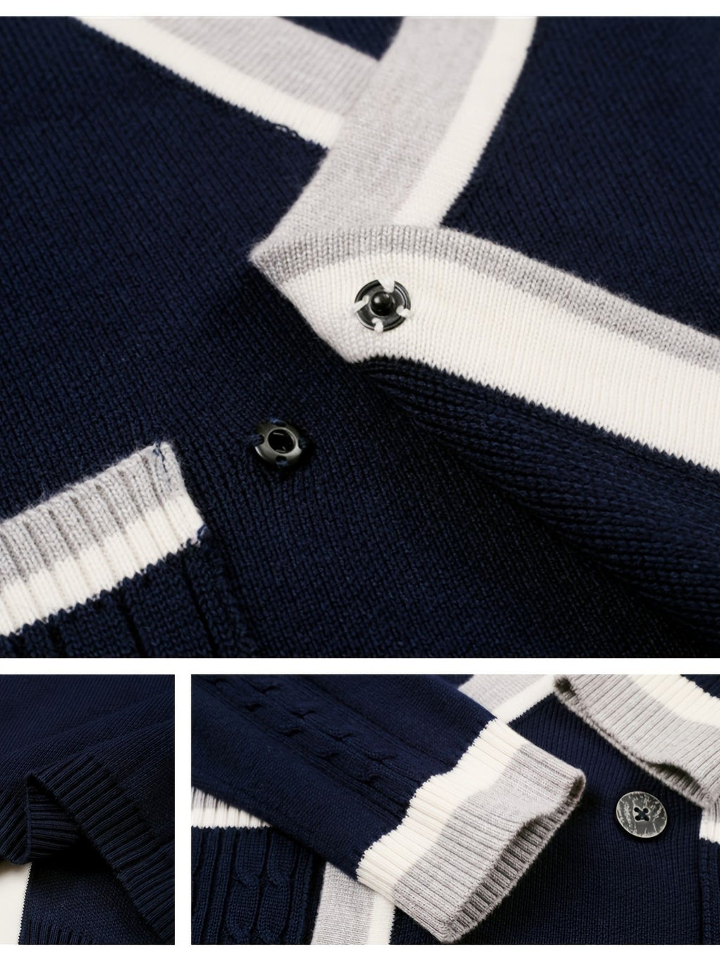 KS0025-NAVY Cotton Rich Kids V-Neck Long sleeve Button Cardigan, Boys and Girls School Uniform Knitwear, Navy Blue, Size 120