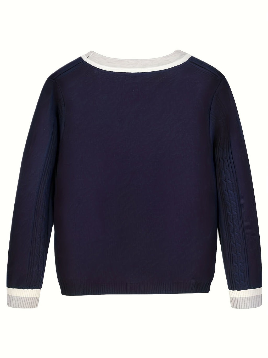 KS0025-NAVY Cotton Rich Kids V-Neck Long sleeve Button Cardigan, Boys and Girls School Uniform Knitwear, Navy Blue, Size 130