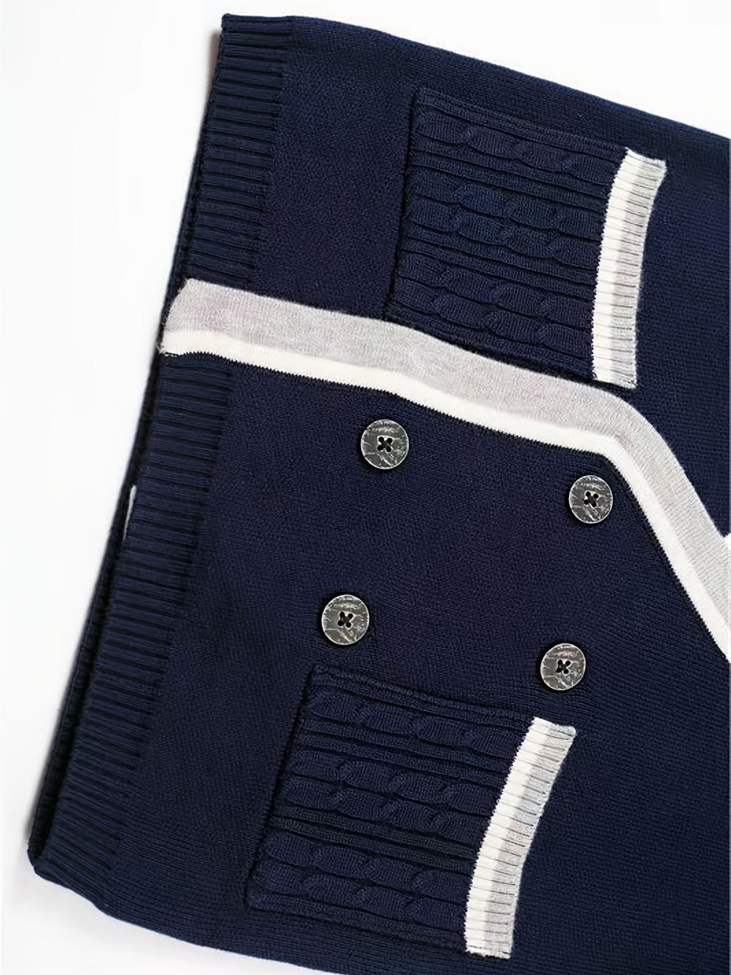 KS0025-NAVY Cotton Rich Kids V-Neck Long sleeve Button Cardigan, Boys and Girls School Uniform Knitwear, Navy Blue, Size 130