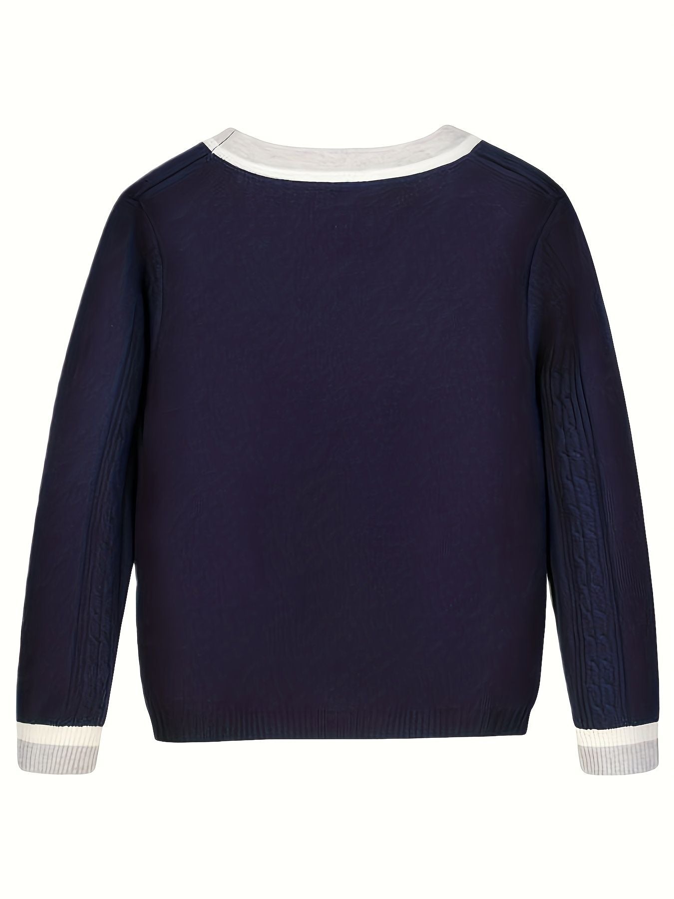 KS0025-NAVY Cotton Rich Kids V-Neck Long sleeve Button Cardigan, Boys and Girls School Uniform Knitwear, Navy Blue, Size 150