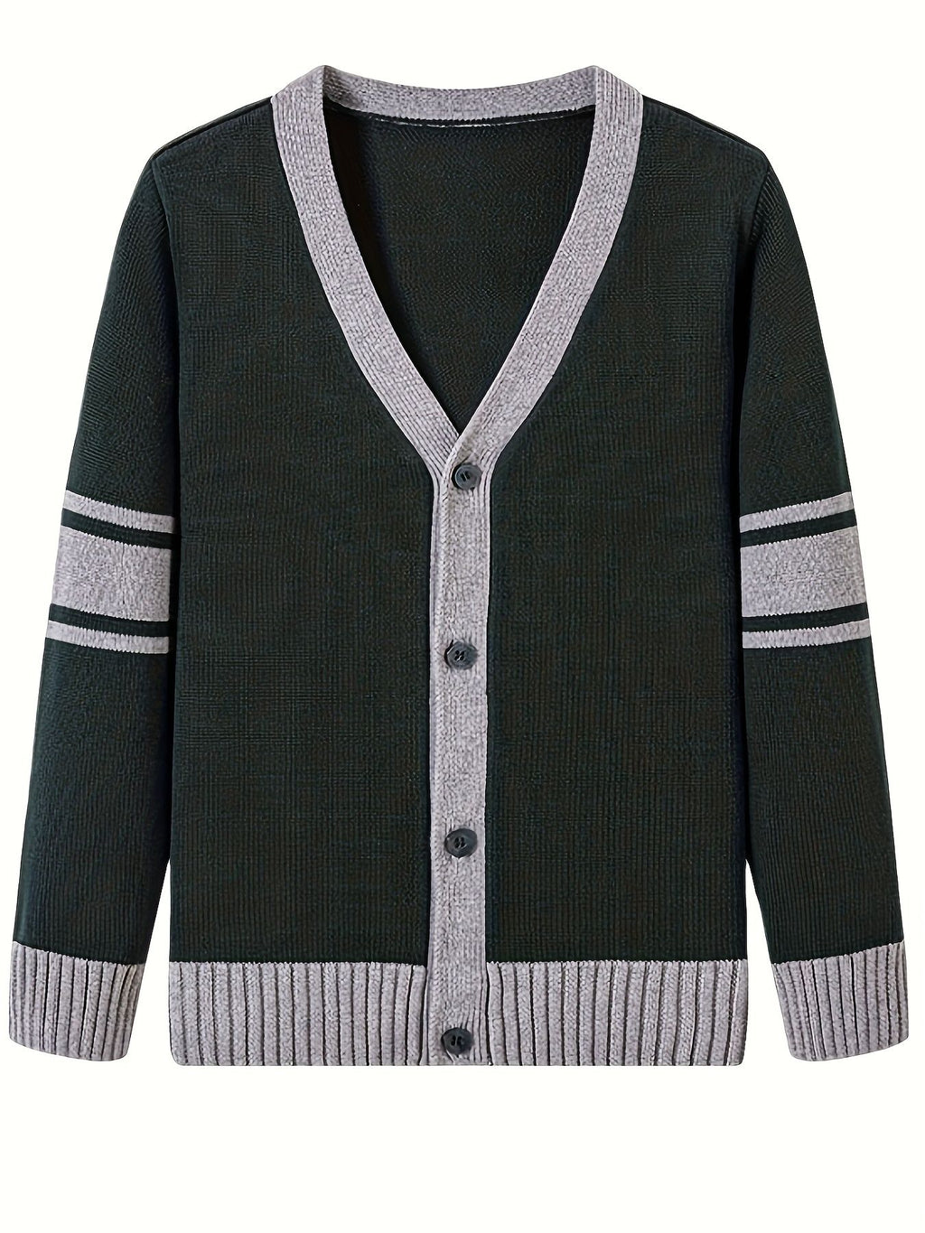 KS0034-DARK 100% Cotton Kids V-Neck Long sleeve Button Cardigan, Boys and Girls Knitwear, Dark Green, Size 165