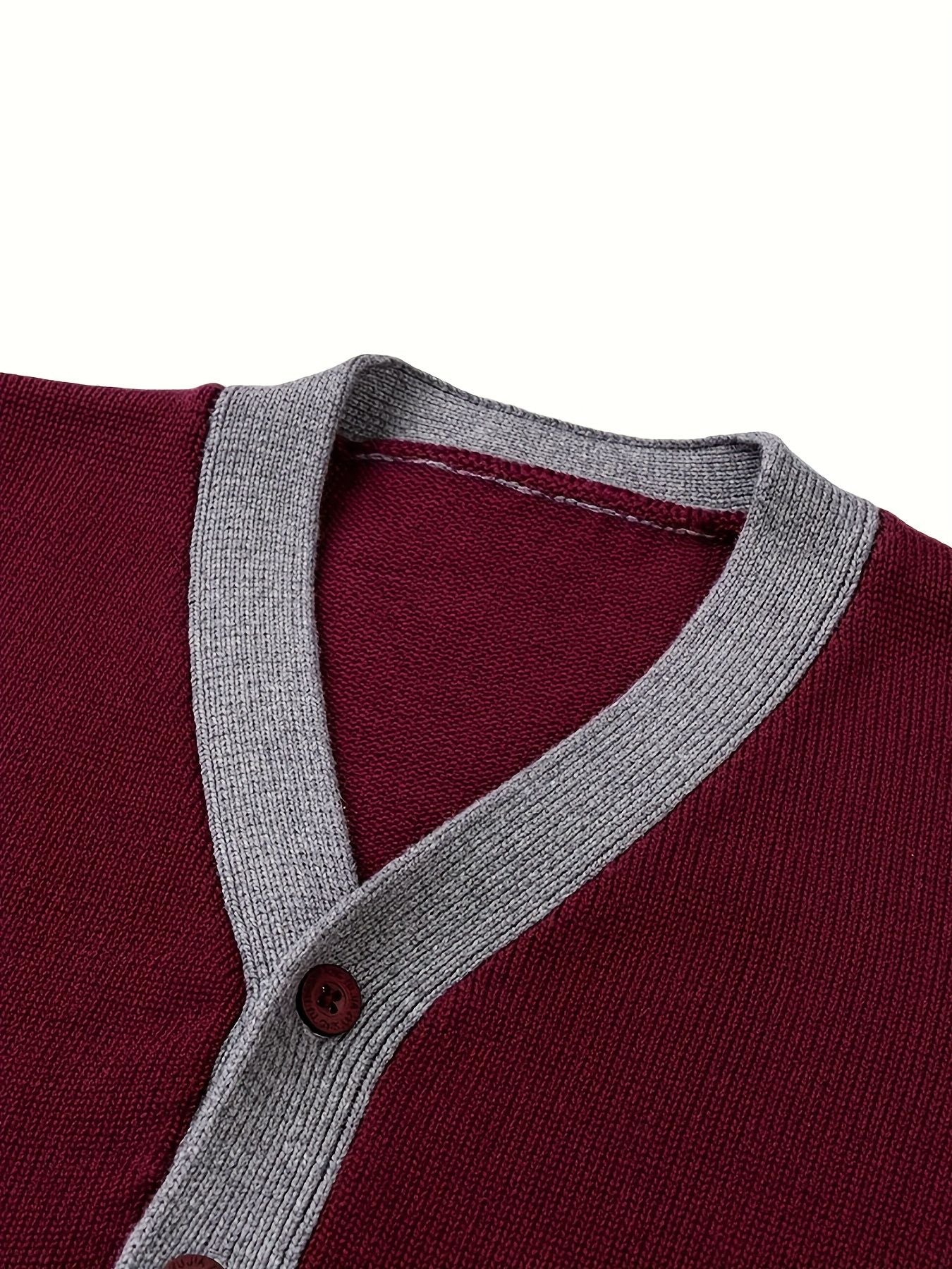 KS0034-WINE 100% Cotton Kids V-Neck Long sleeve Button Cardigan, Boys and Girls Knitwear, Wine Red, Size 130