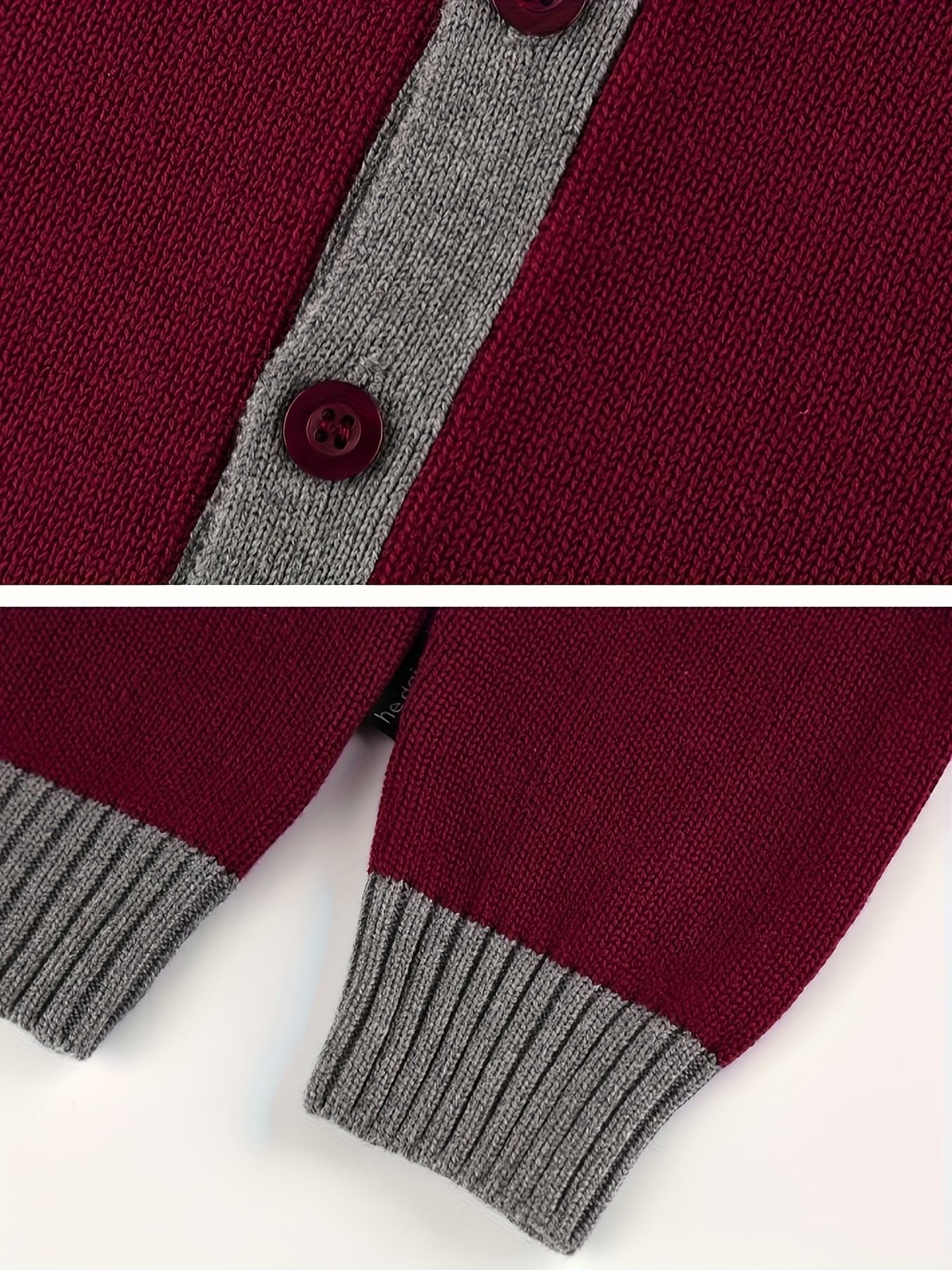 KS0034-WINE 100% Cotton Kids V-Neck Long sleeve Button Cardigan, Boys and Girls Knitwear, Wine Red, Size 130