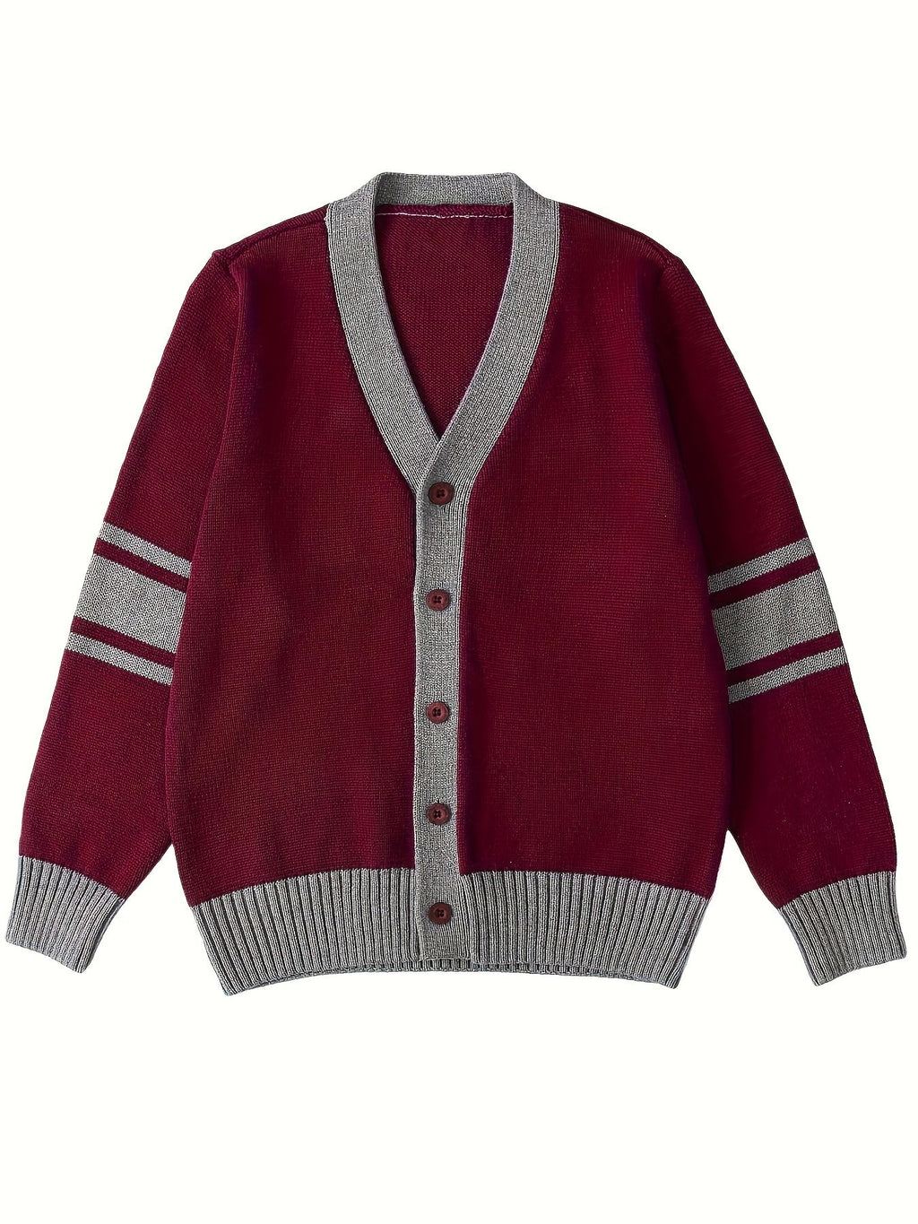 KS0034-WINE 100% Cotton Kids V-Neck Long sleeve Button Cardigan, Boys and Girls Knitwear, Wine Red, Size 140