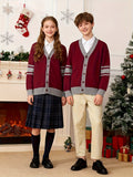 KS0034-WINE 100% Cotton Kids V-Neck Long sleeve Button Cardigan, Boys and Girls Knitwear, Wine Red, Size 150