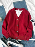 KS0036-WINE Soft Knit Blend Kids V-Neck Long sleeve Button Cardigan, Boys and Girls Knitwear, Wine Red, Size 140
