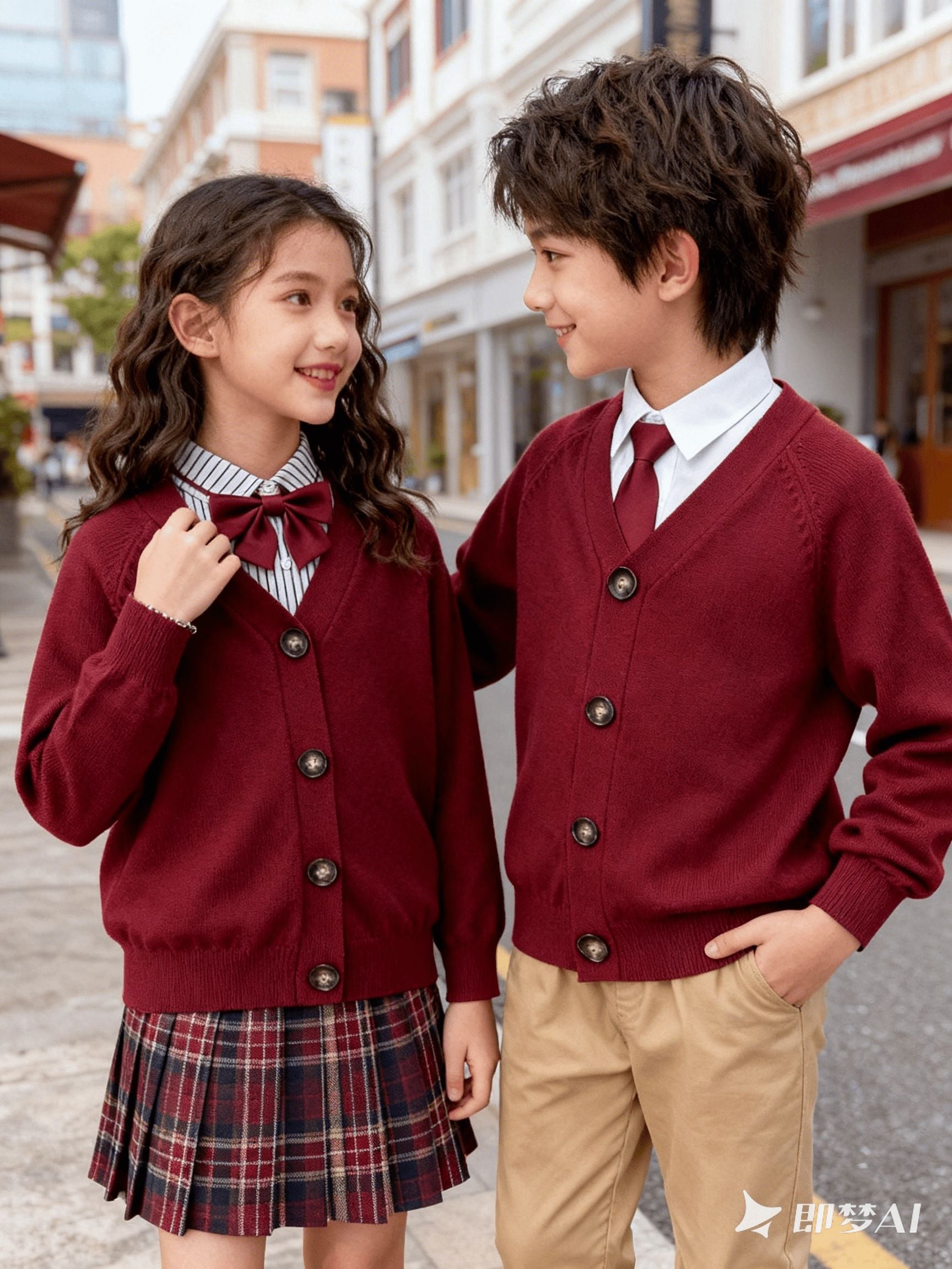 KS0036-WINE Soft Knit Blend Kids V-Neck Long sleeve Button Cardigan, Boys and Girls Knitwear, Wine Red, Size 150