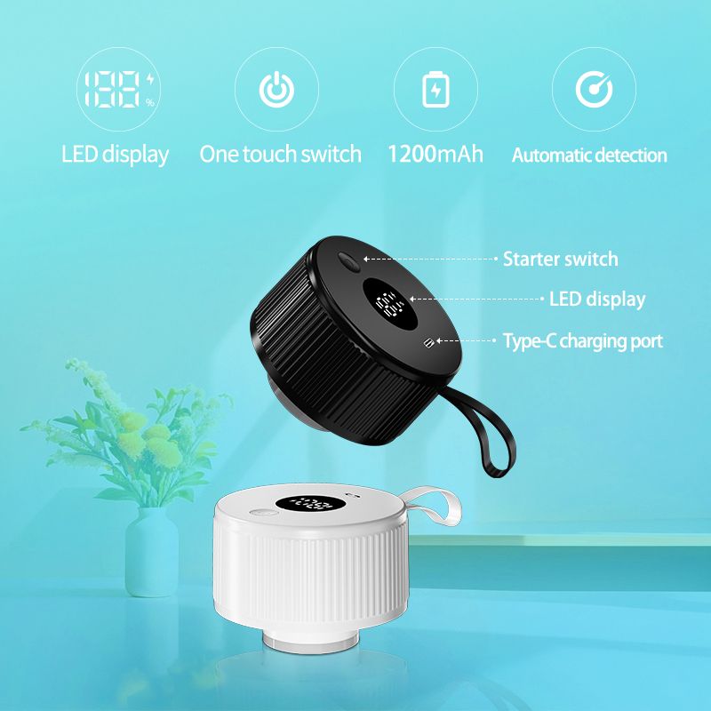 Portable Mason Jar Vacuum Sealer Black, Rechargeable Electric Jar Sealer with LED Display, One-Touch Operation, Type-C Charging, for Mason Jars, Vacuum Bags & Lunch Boxes