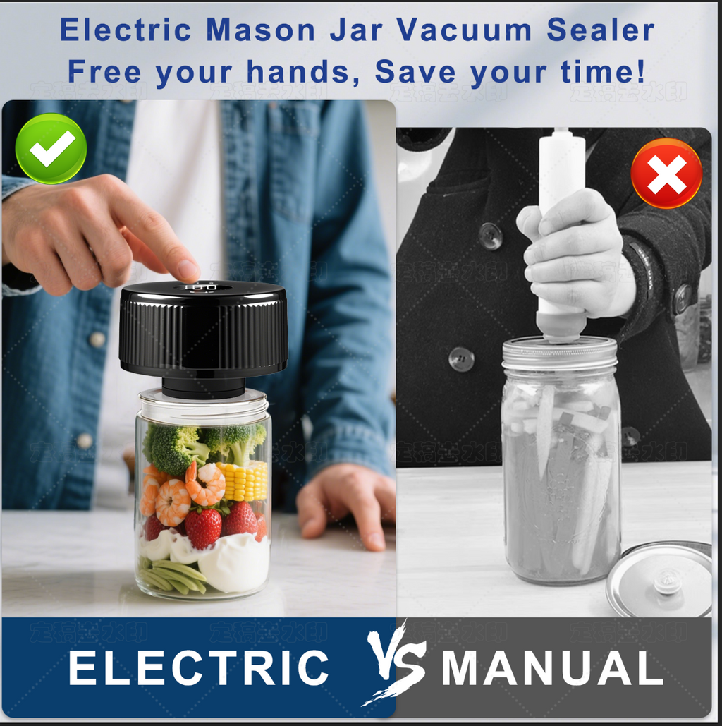 Portable Mason Jar Vacuum Sealer Black, Rechargeable Electric Jar Sealer with LED Display, One-Touch Operation, Type-C Charging, for Mason Jars, Vacuum Bags & Lunch Boxes