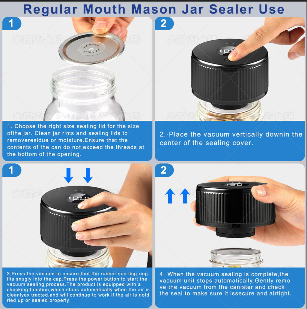 Portable Mason Jar Vacuum Sealer Black, Rechargeable Electric Jar Sealer with LED Display, One-Touch Operation, Type-C Charging, for Mason Jars, Vacuum Bags & Lunch Boxes