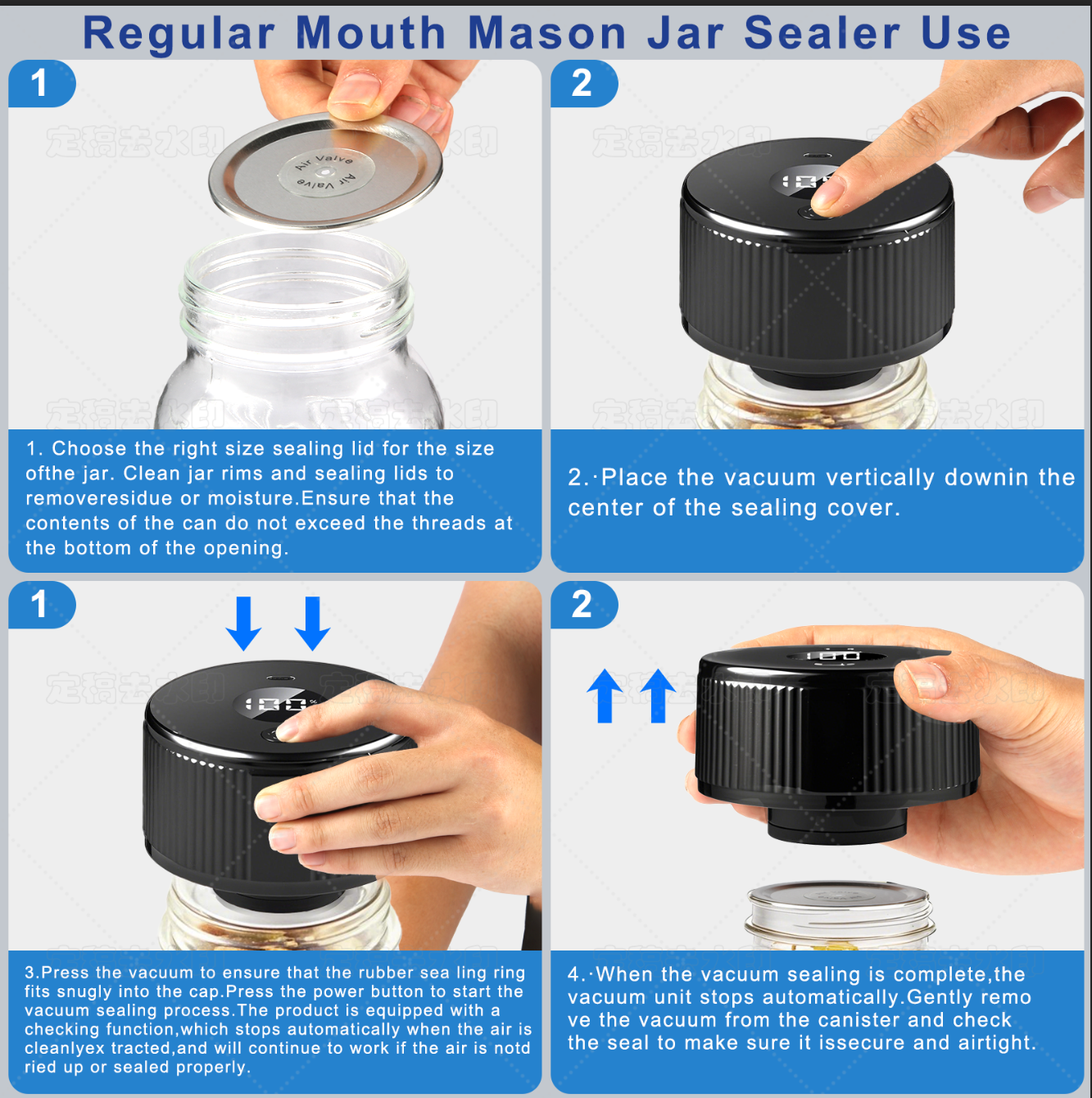 Portable Mason Jar Vacuum Sealer Black, Rechargeable Electric Jar Sealer with LED Display, One-Touch Operation, Type-C Charging, for Mason Jars, Vacuum Bags & Lunch Boxes
