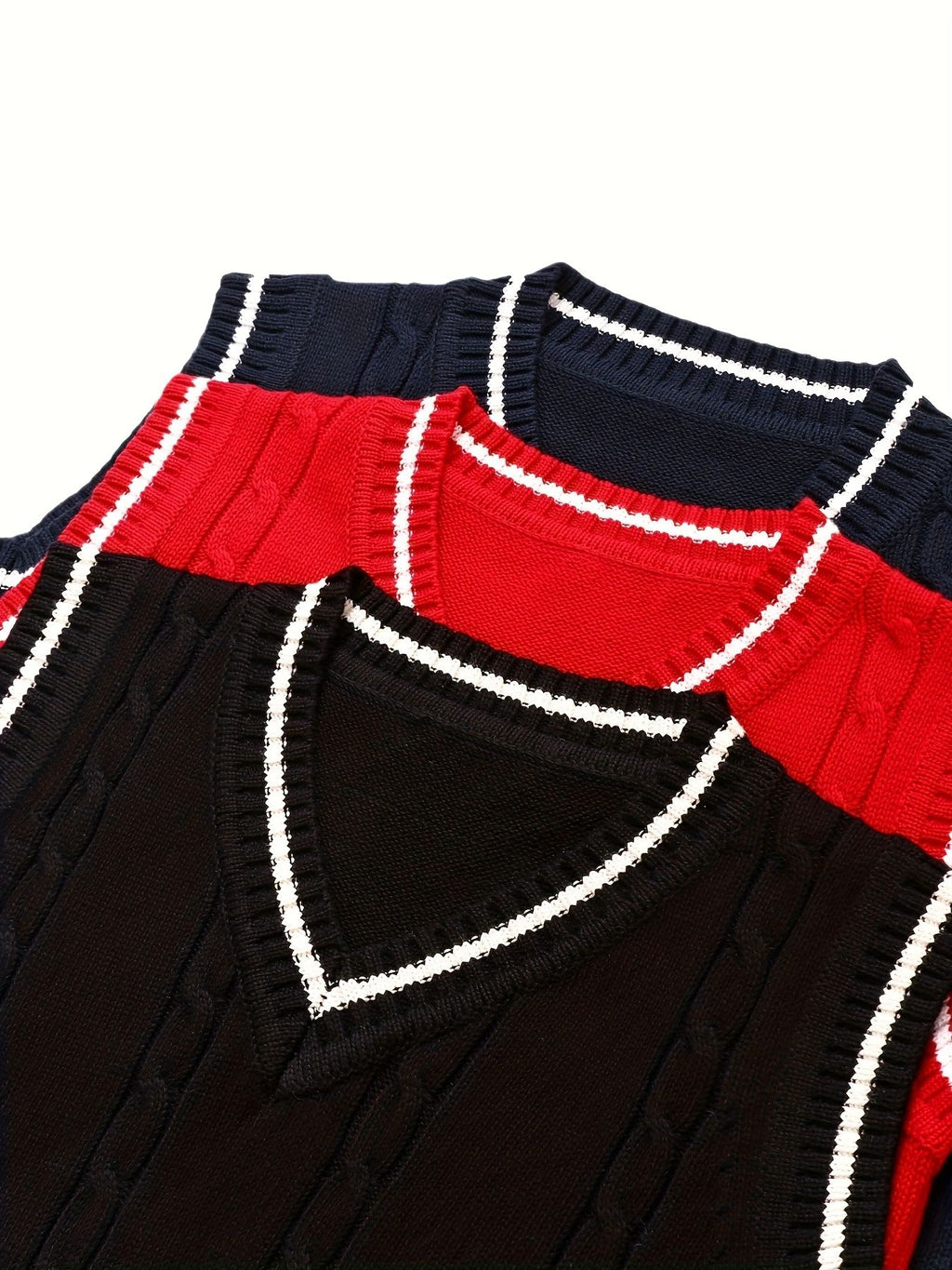 SW002-BL 100% Cotton Kids V-Neck Cable Knit Sweater Vest, Boys and Girls Knitwear, Bl, Size 110