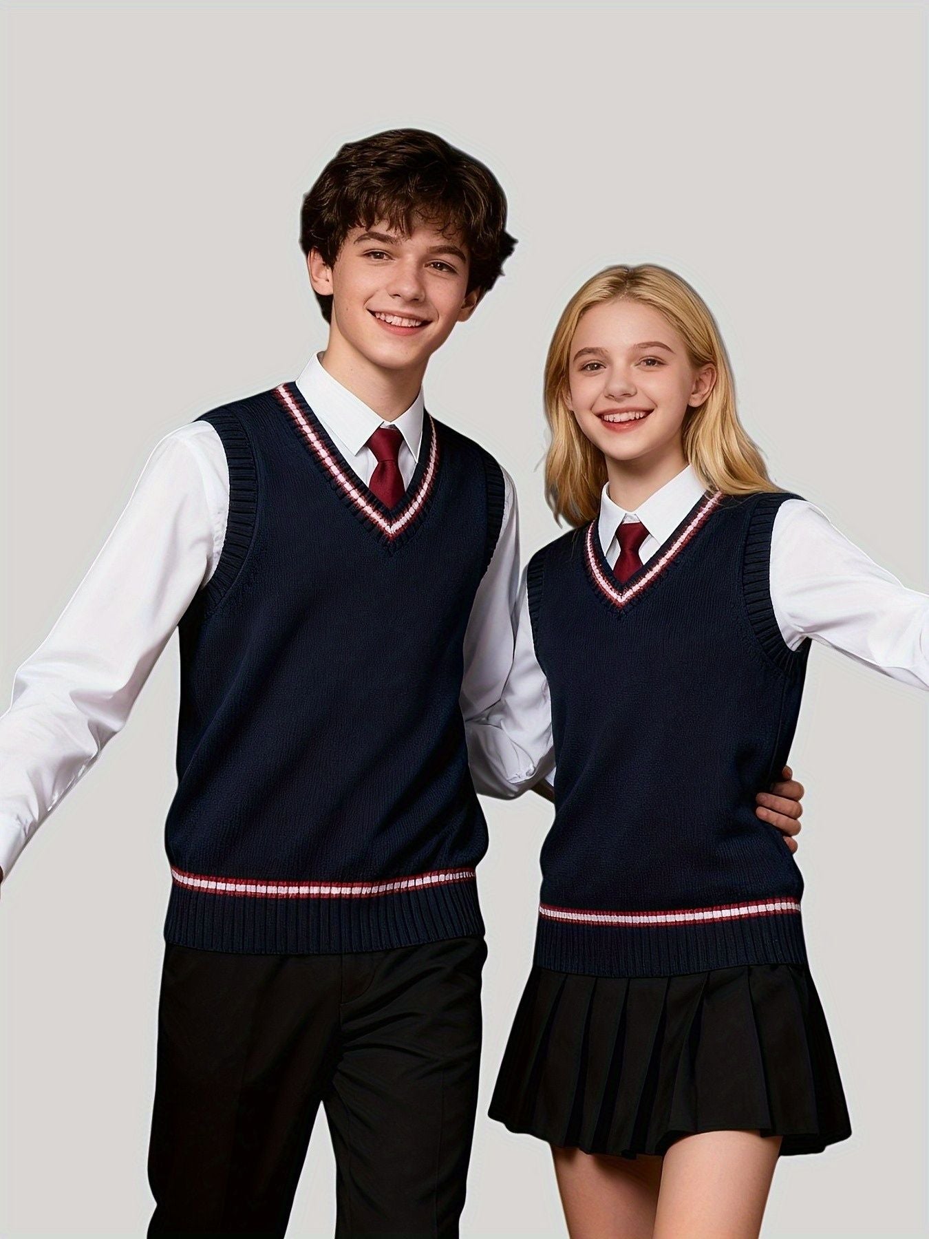 SW003-SG 100% Cotton Kids V-Neck Striped Sweater Vest, Boys and Girls School Uniform Knitwear, Sg, Size 120