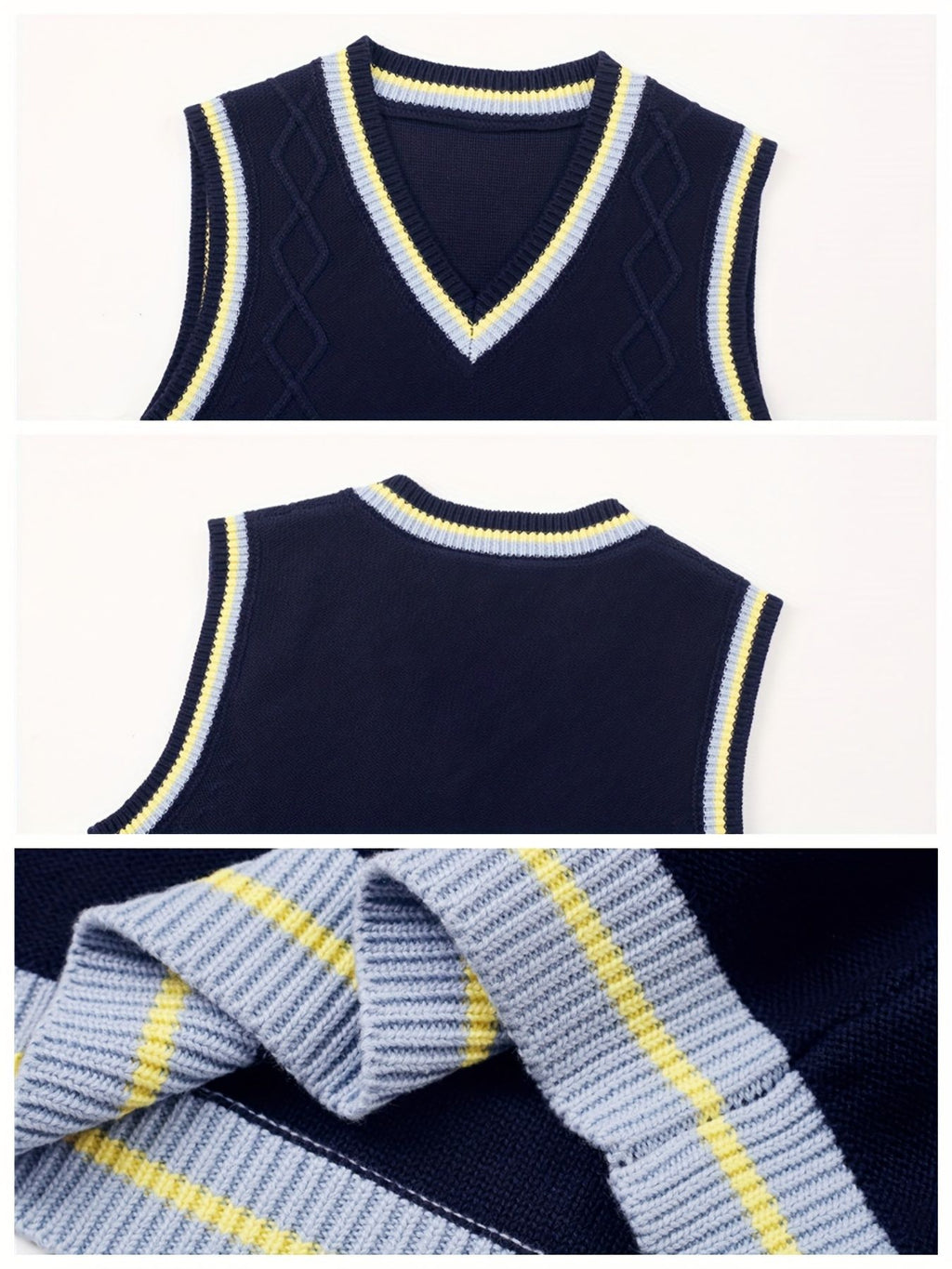 SW005 Cotton Rich Kids V-Neck Argyle Sweater Vest, Boys and Girls Knitwear, Navy Blue, Size 120