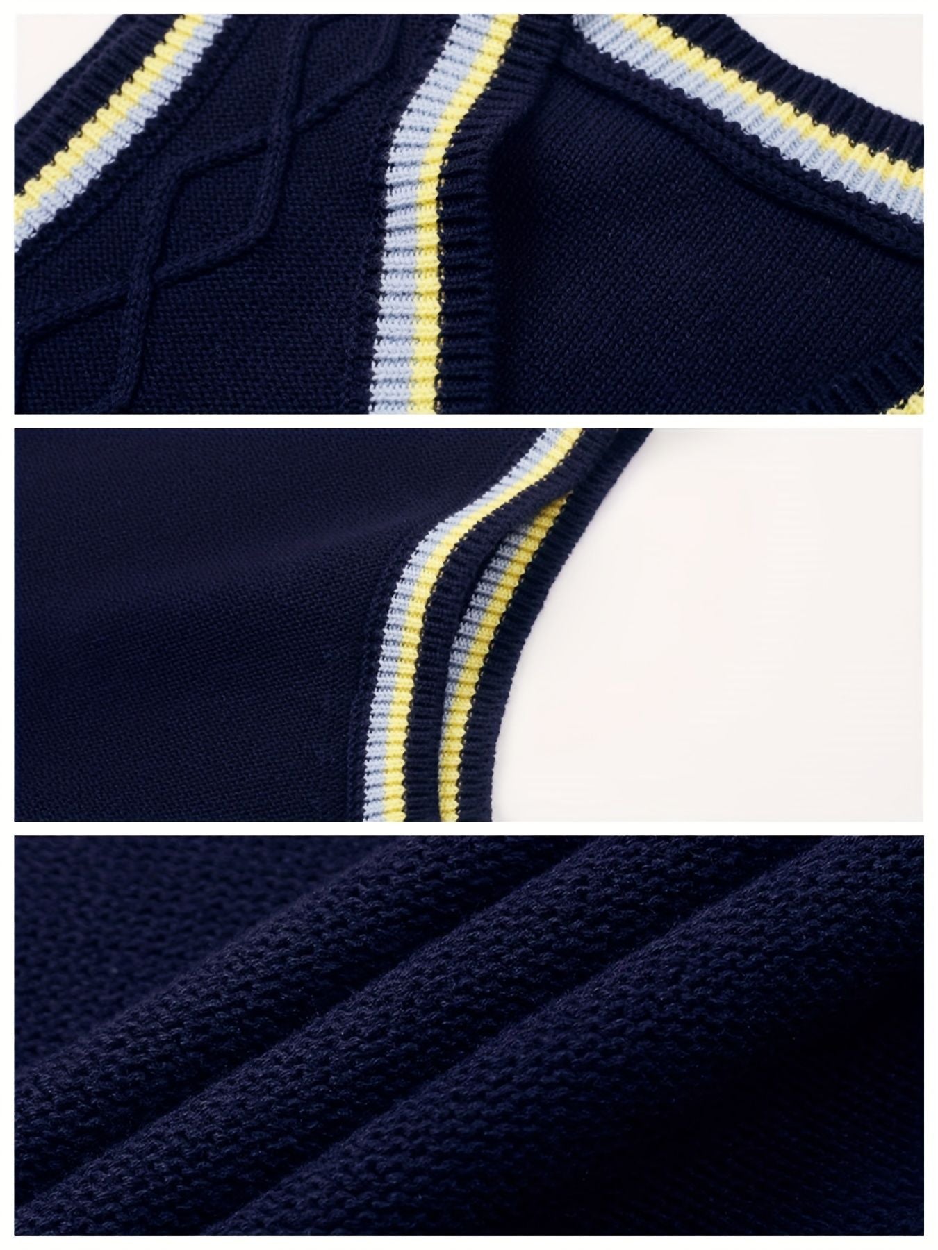 SW005 Cotton Rich Kids V-Neck Argyle Sweater Vest, Boys and Girls Knitwear, Navy Blue, Size 120
