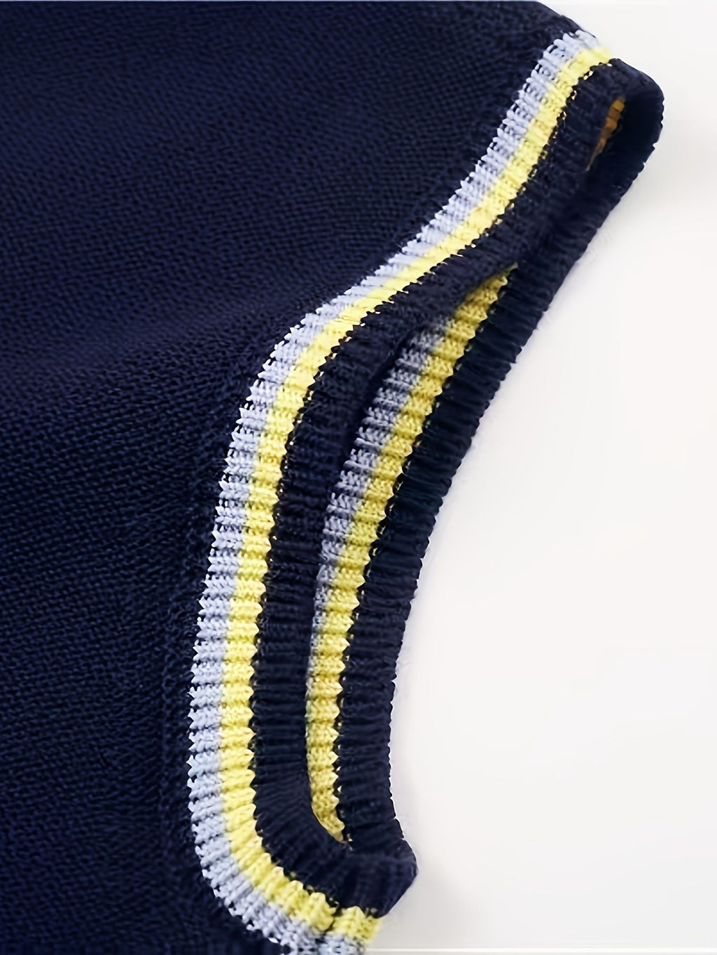 SW005 Cotton Rich Kids V-Neck Argyle Sweater Vest, Boys and Girls Knitwear, Navy Blue, Size 120