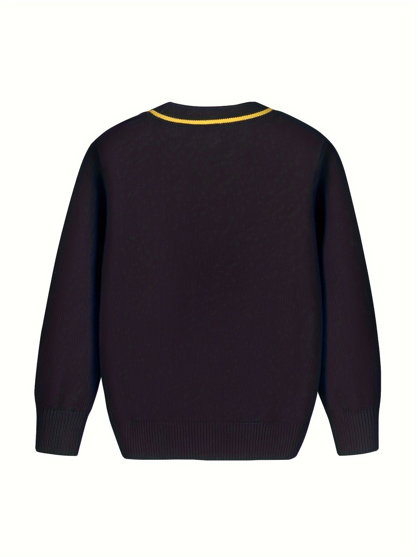 SW012 100% Cotton Kids V-Neck Long sleeve Button Cardigan, Boys and Girls School Uniform Knitwear, Black, Size 110