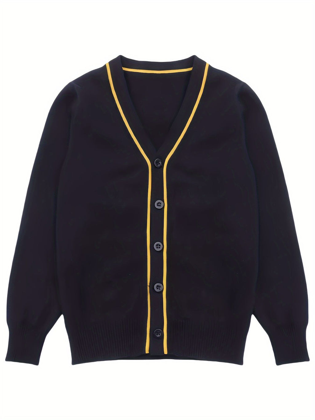 SW012 100% Cotton Kids V-Neck Long sleeve Button Cardigan, Boys and Girls School Uniform Knitwear, Black, Size 110