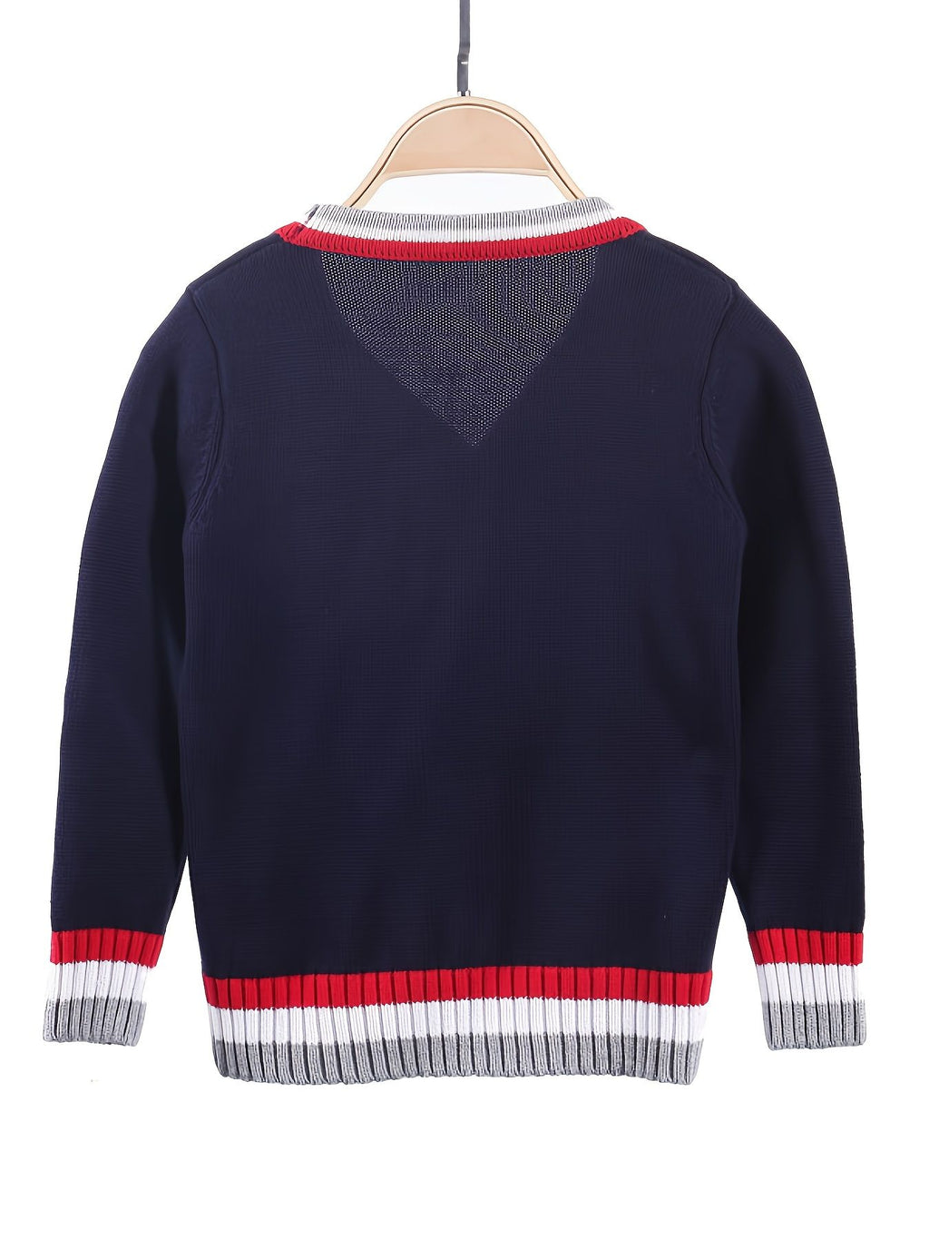 SW013-R 100% Cotton Kids V-Neck Long sleeve Button Cardigan, Boys and Girls School Uniform Knitwear, R, Size 110