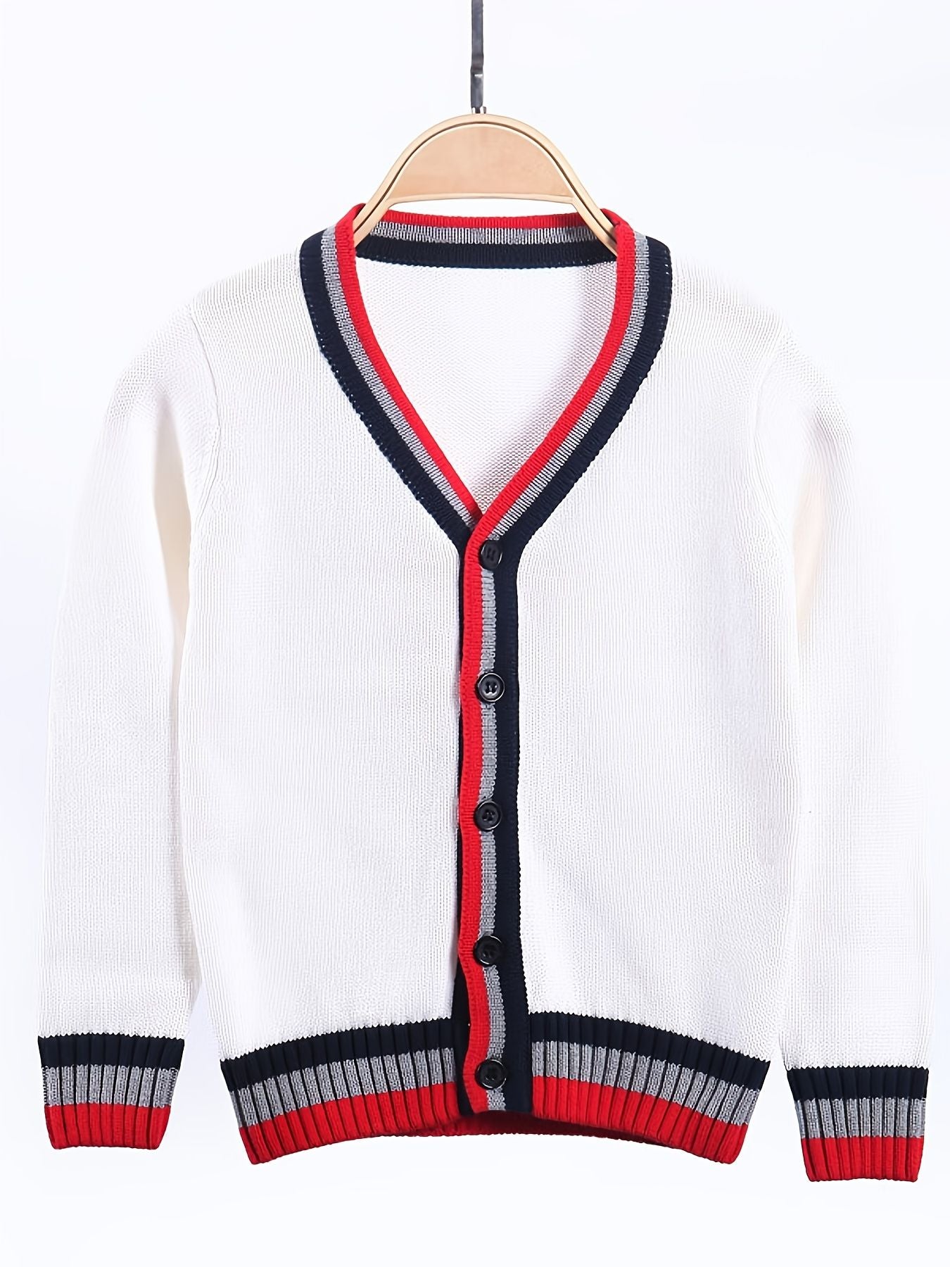SW013-R 100% Cotton Kids V-Neck Long sleeve Button Cardigan, Boys and Girls School Uniform Knitwear, R, Size 110