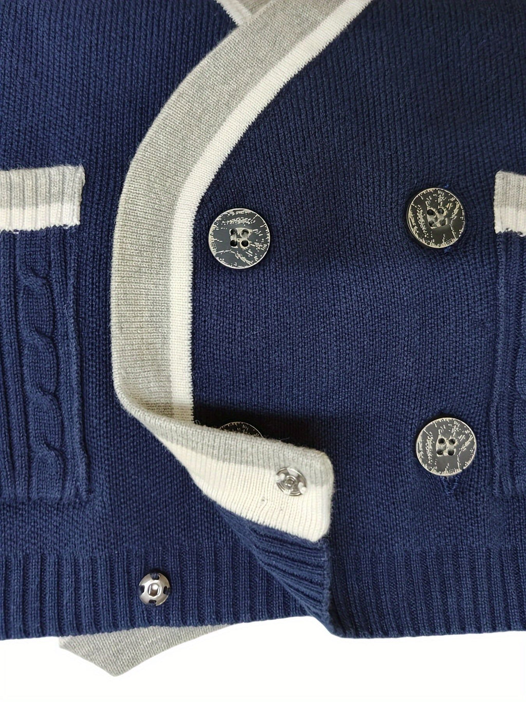 SW015 Cotton Rich Kids V-Neck Long sleeve Button Cardigan, Boys and Girls School Uniform Knitwear, Navy Blue, Size 120